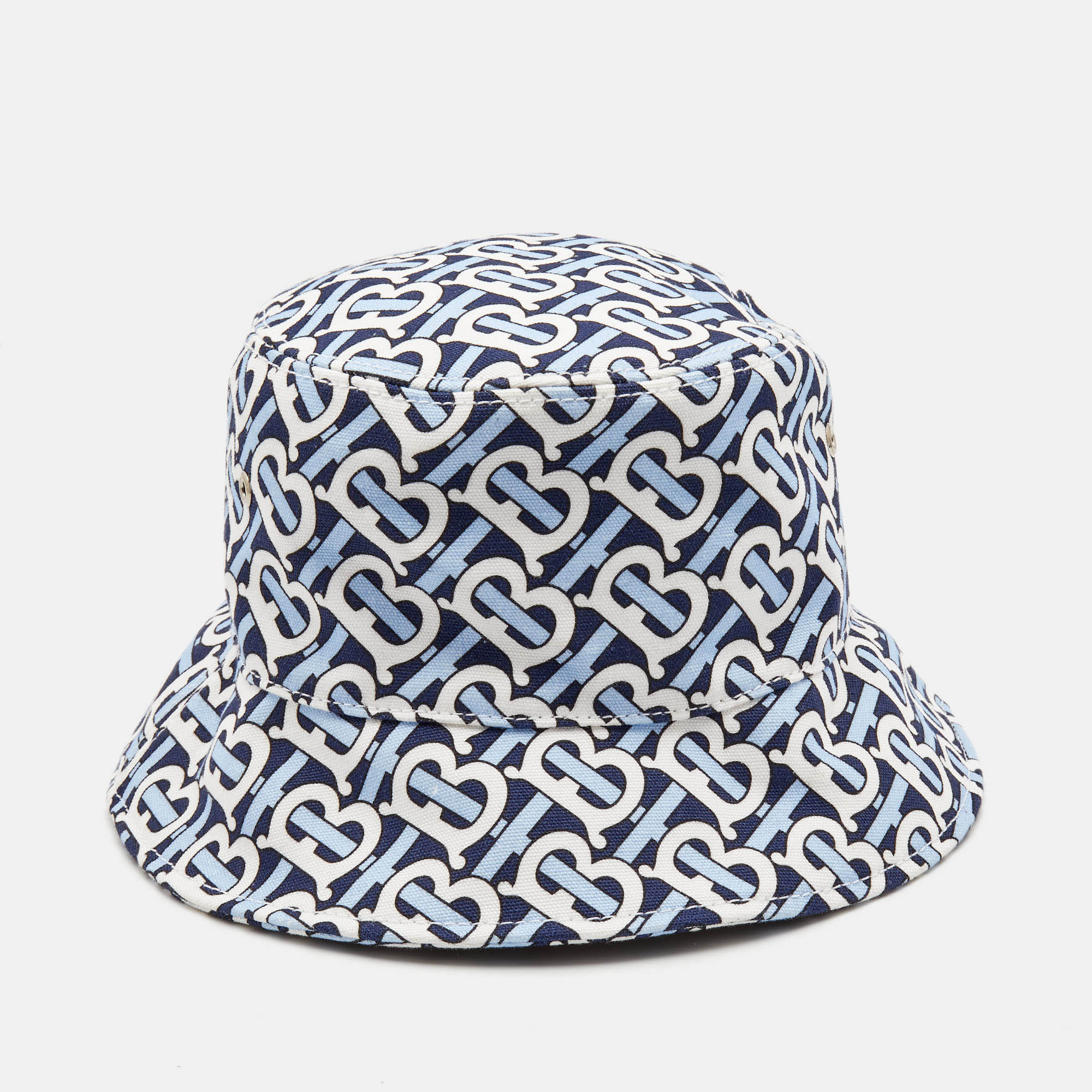 

Burberry White/Blue TB Monogram Print Cotton Bucket Hat