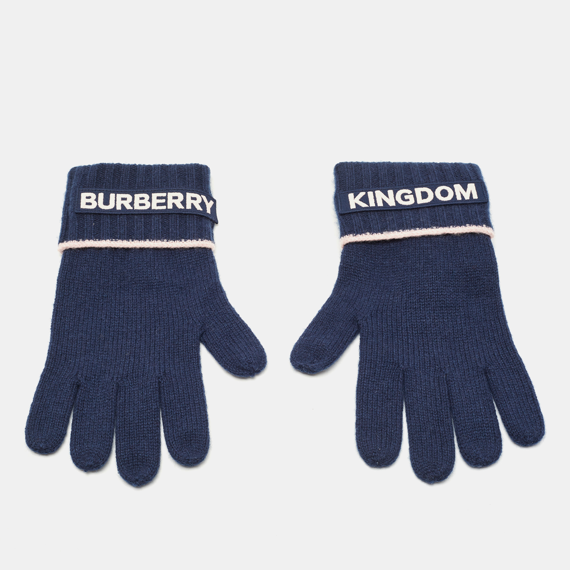 

Burberry Navy Blue Cashmere Logo Patch Detail Gloves /M