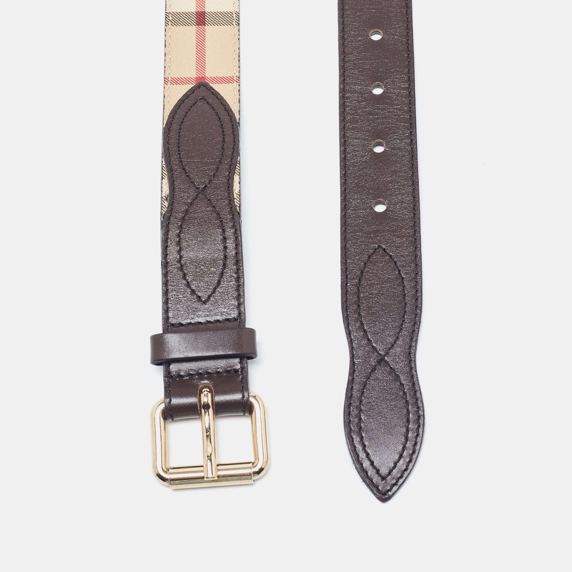 

Burberry Dark Brown/Beige Haymarket Check PVC and Leather Buckle Belt