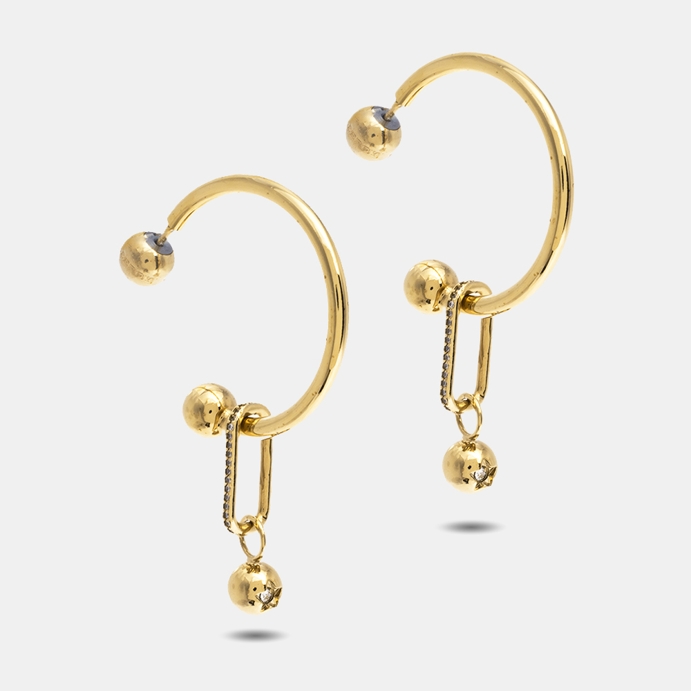 

Burberry Crystal Charm Gold Tone Hoop Earrings