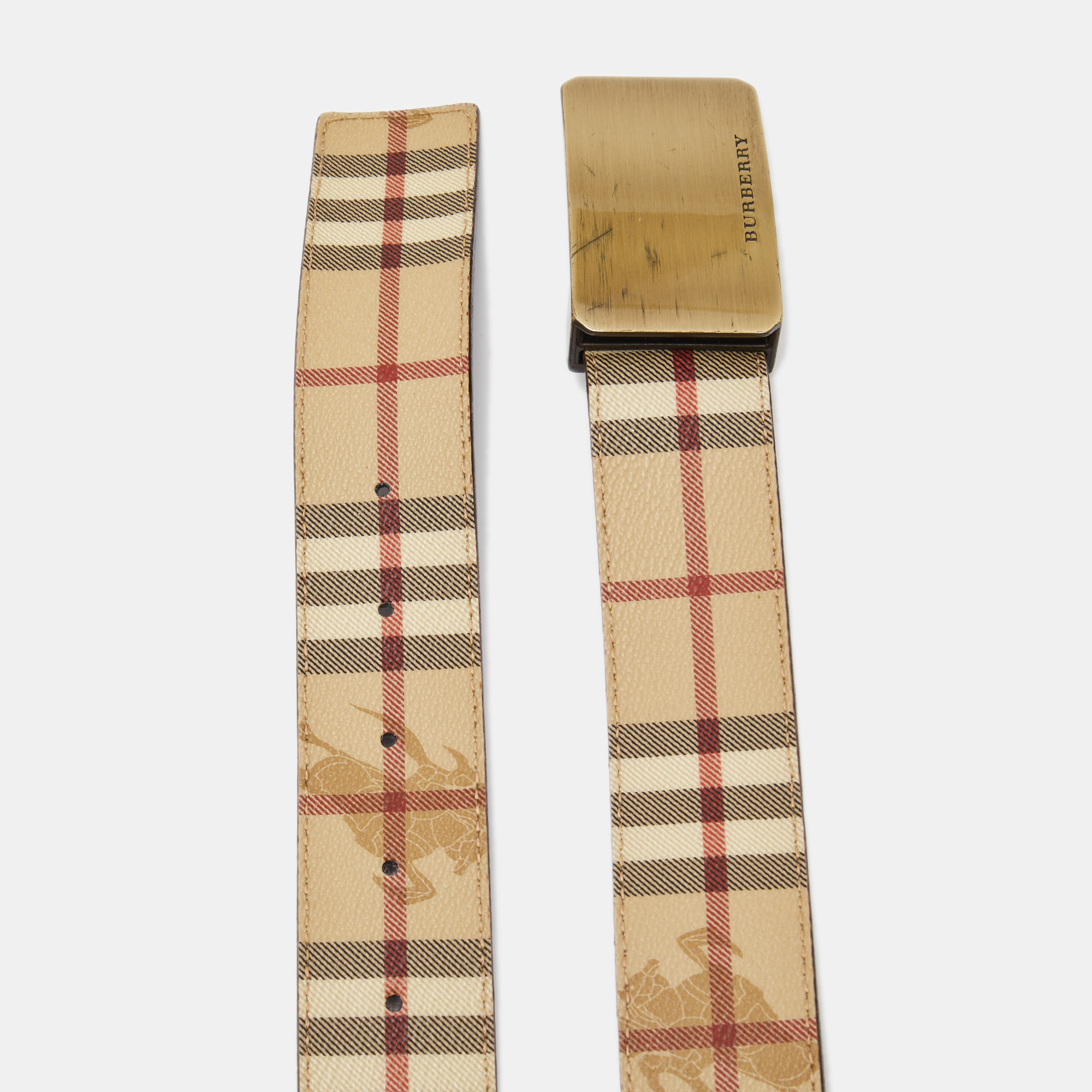 

Burberry Beige Haymarket Coated Canvas Logo Plague Cut to Size Belt