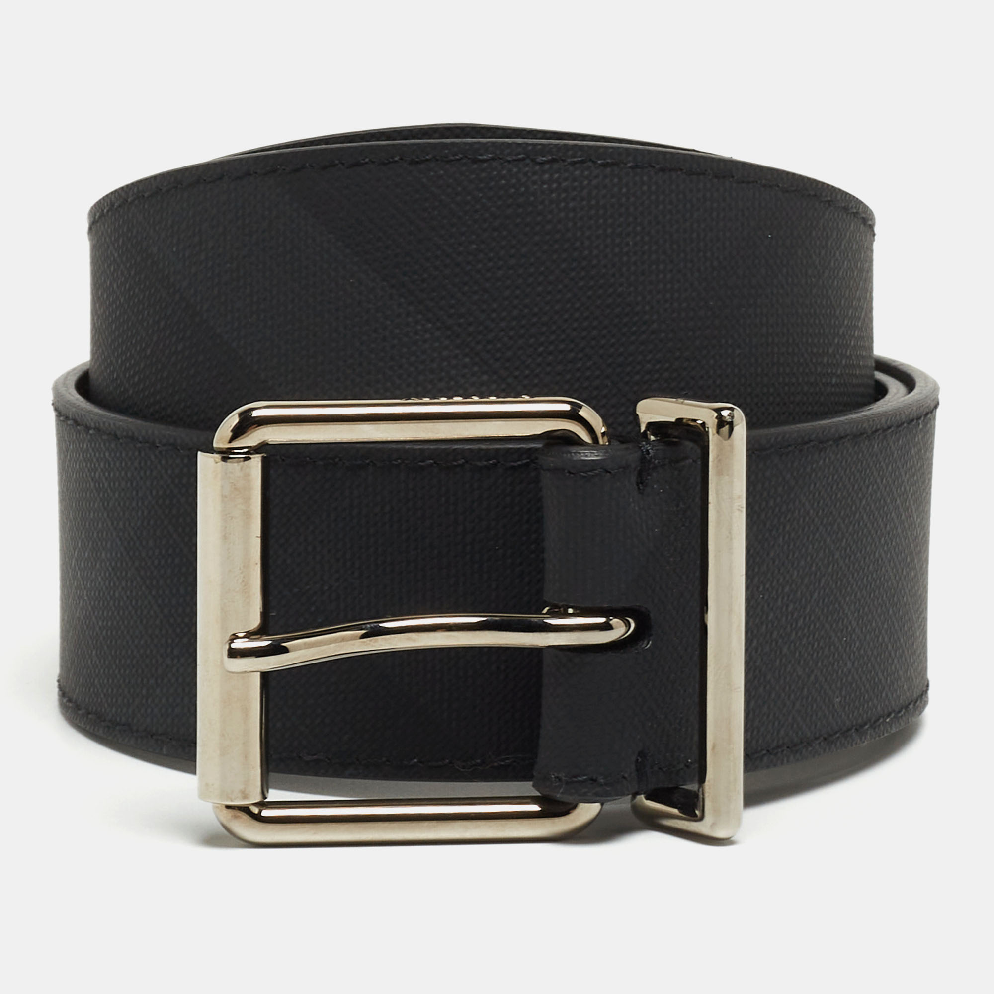 Pre-owned Burberry London Check Pvc And Leather Buckle Belt 85cm In Black
