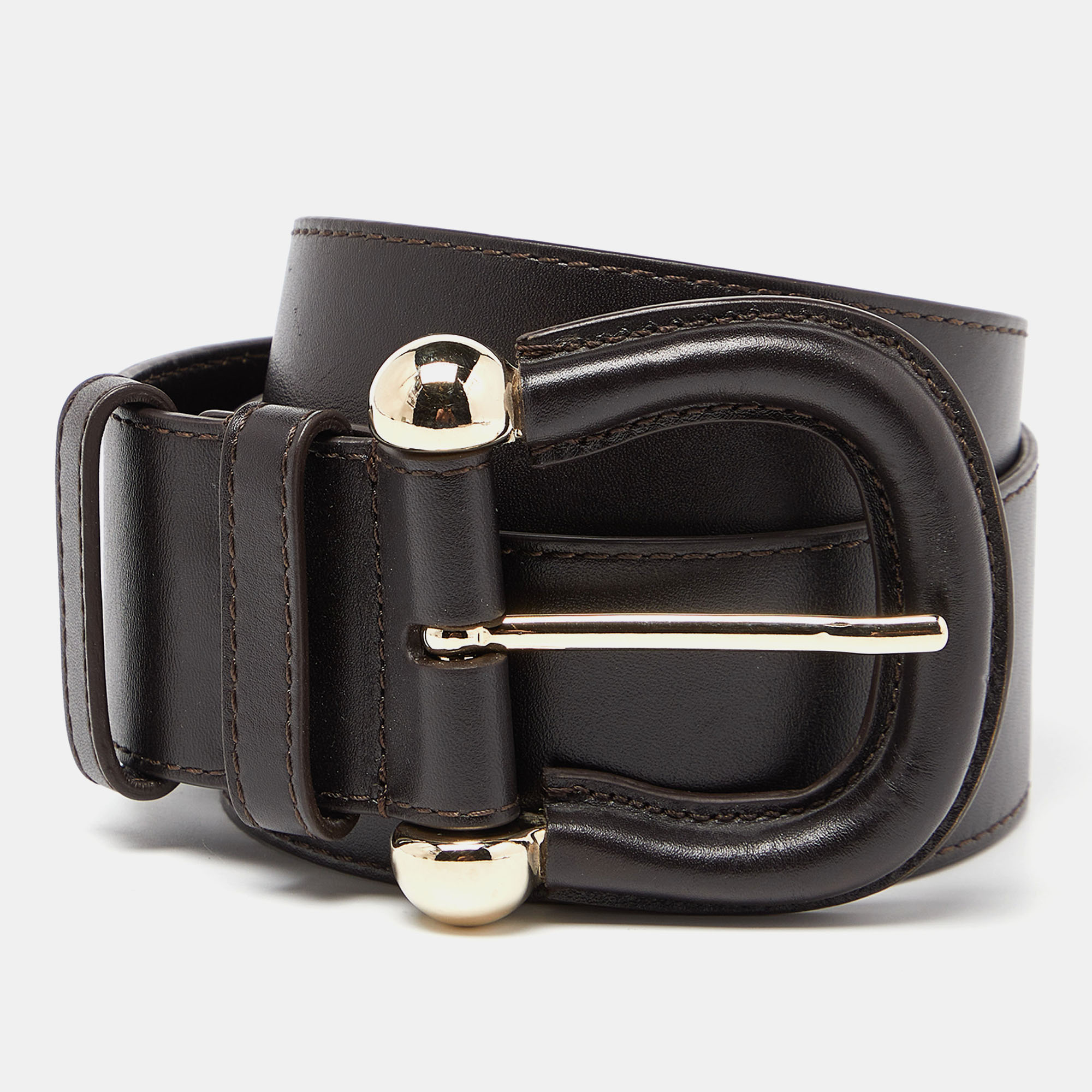 Pre-owned Burberry Dark Brown Leather Waist Wide Buckle Belt 90cm