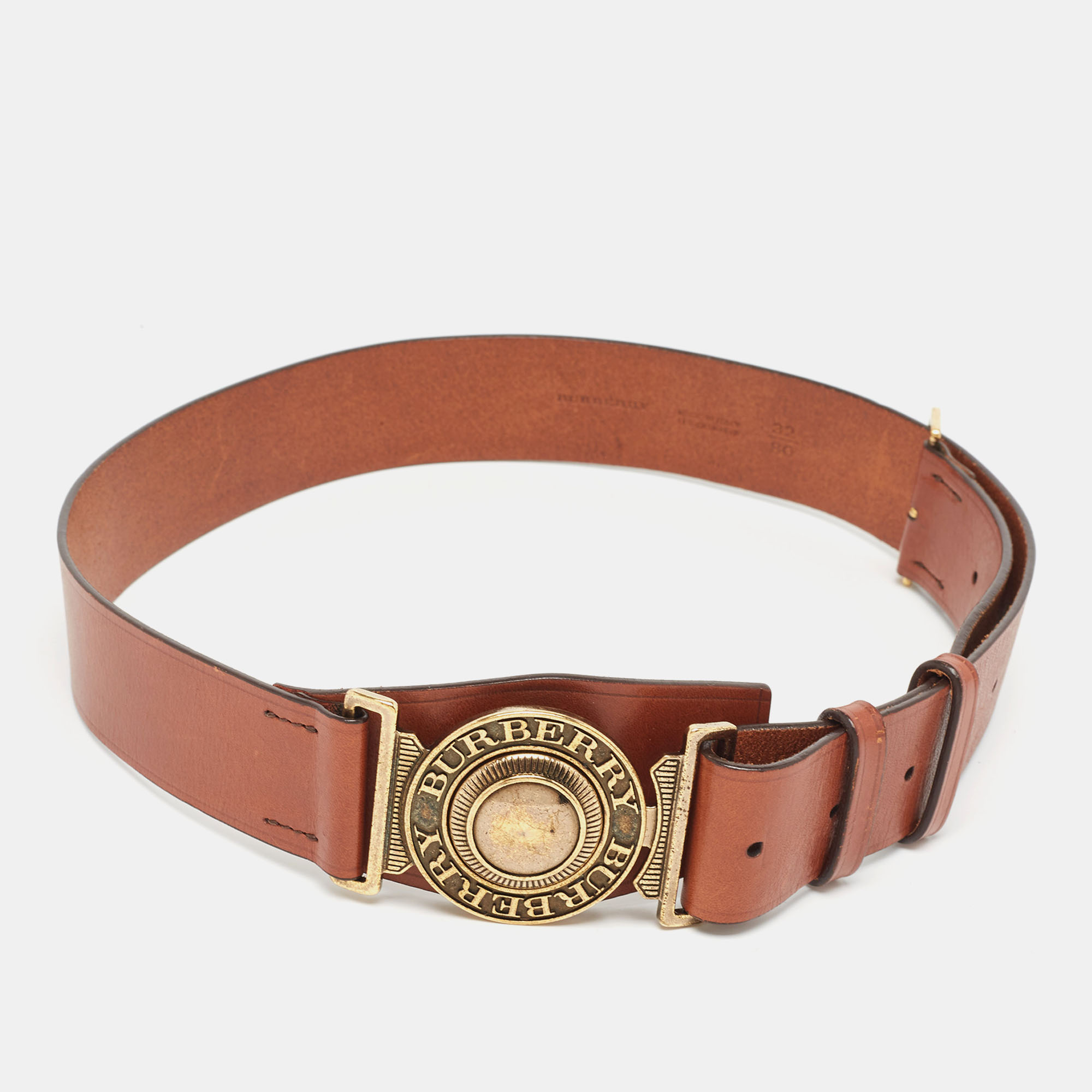 

Burberry Brown Leather Round Buckle Belt Size