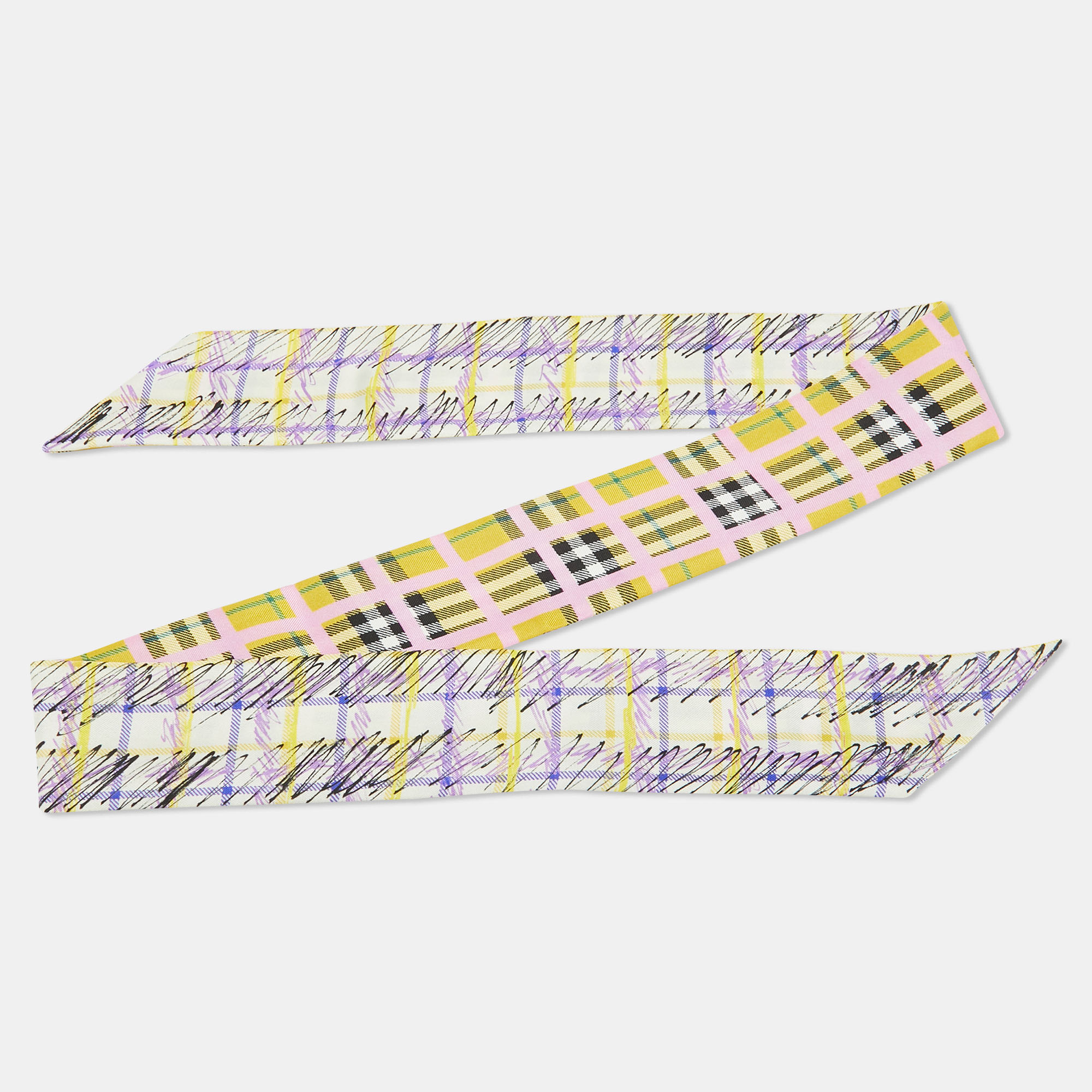 Pre-owned Burberry Multicolor Check Print Silk Twilly