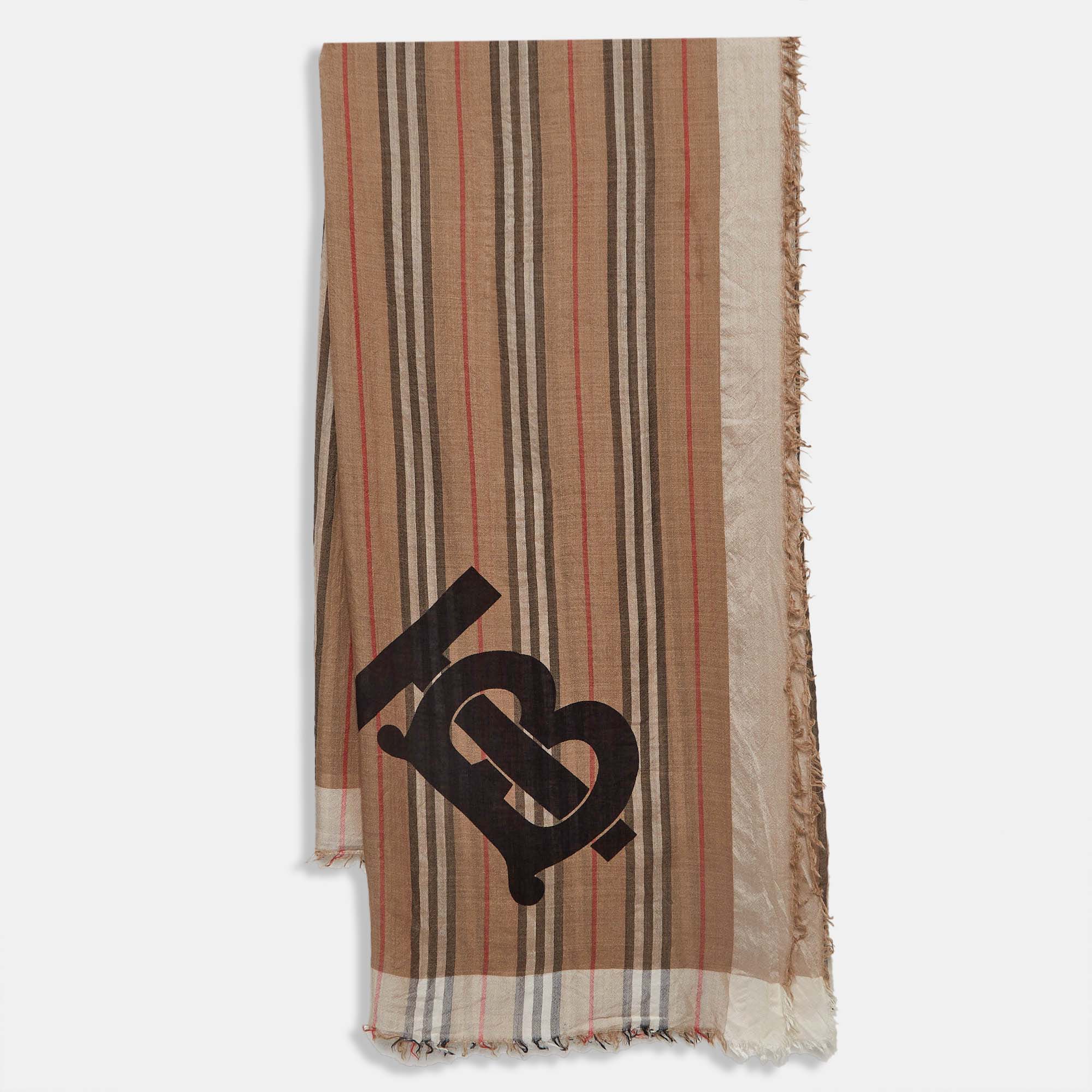 

Burberry Beige Checked Wool and Silk Fringed Scarf
