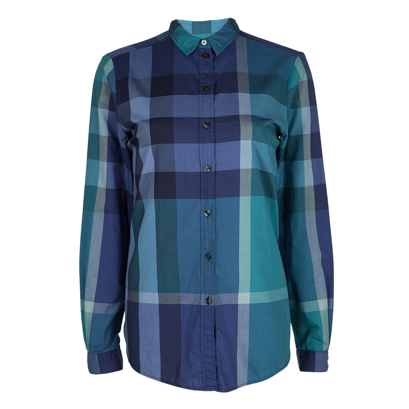Pre Owned Burberry Blue Checked Long Sleeve Button Front Shirt S
