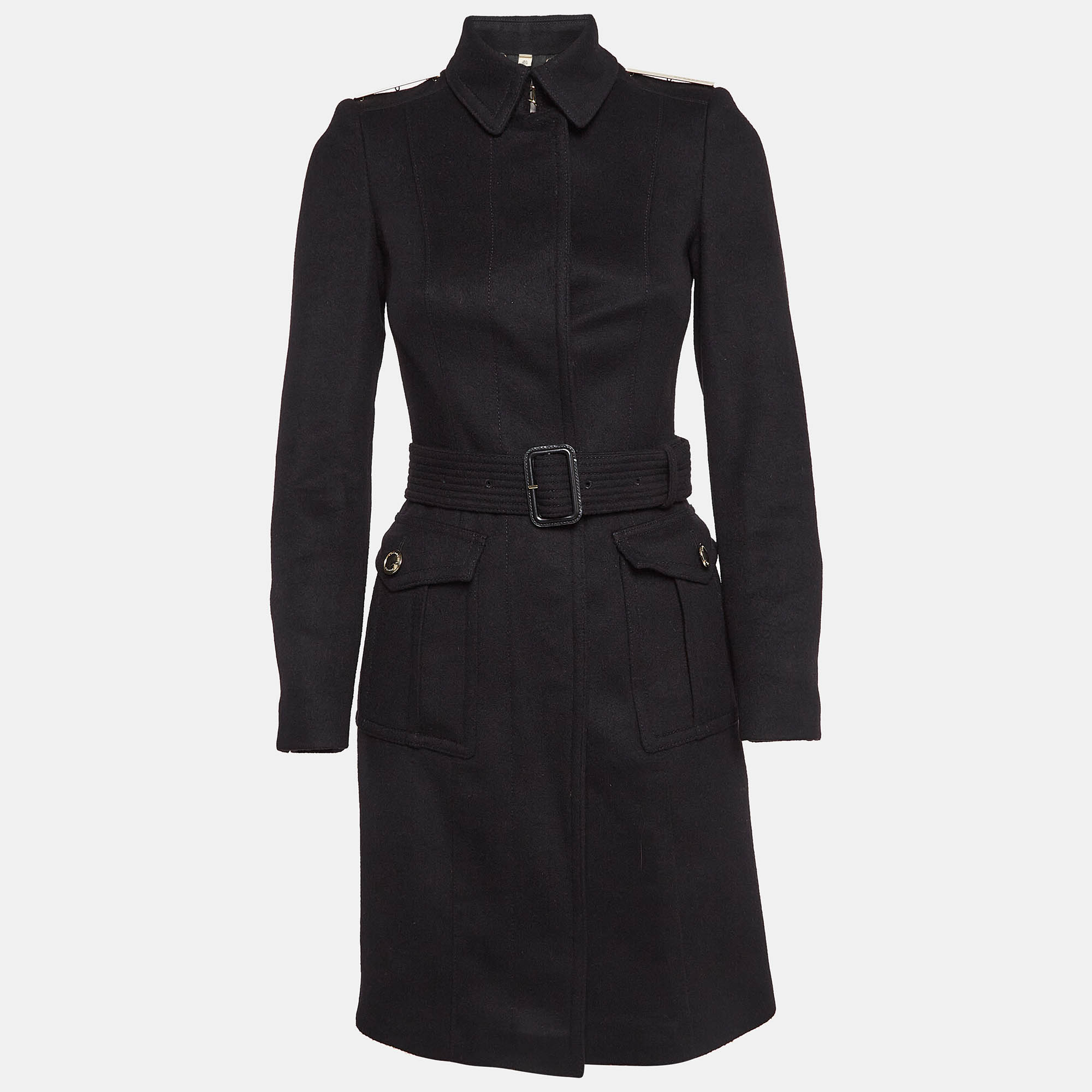 

Burberry Black Wool Badge Detail Trench Coat XXS