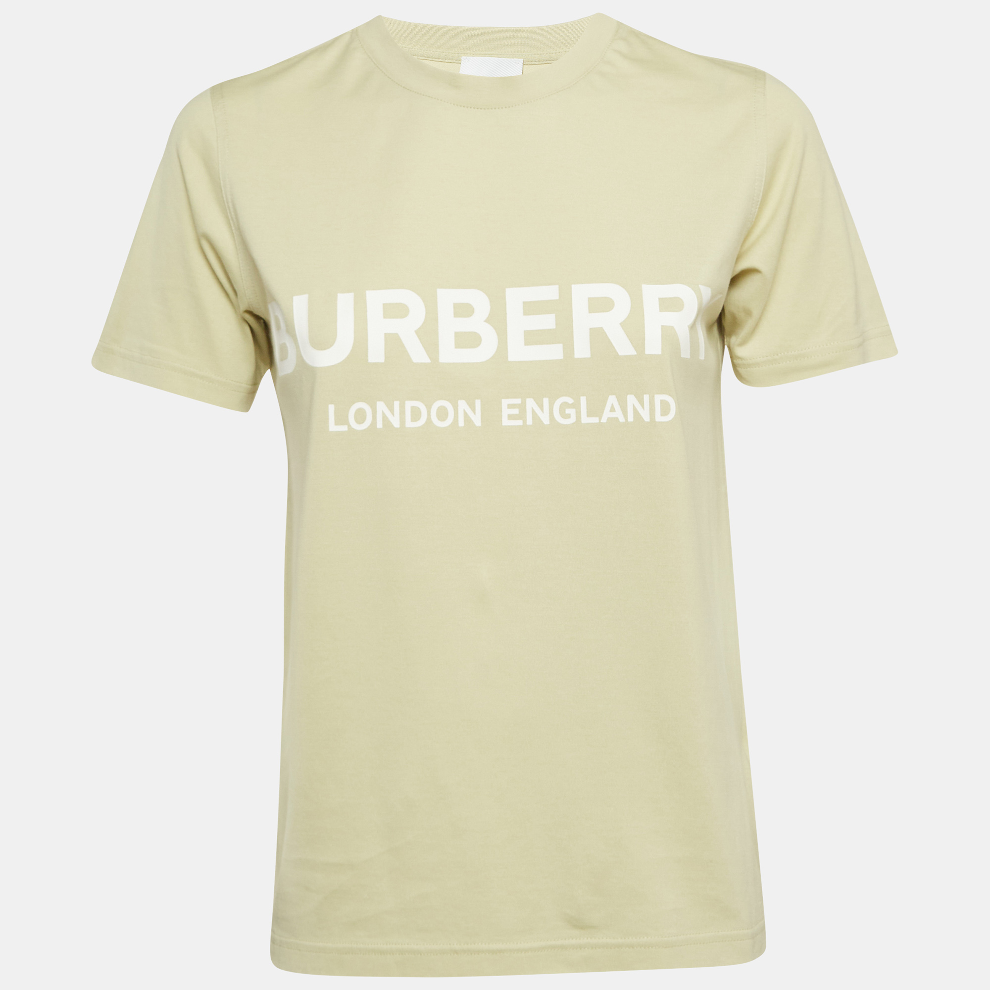 Pre-owned Burberry Sage Green Logo Print Jersey Crew Neck T-shirt S