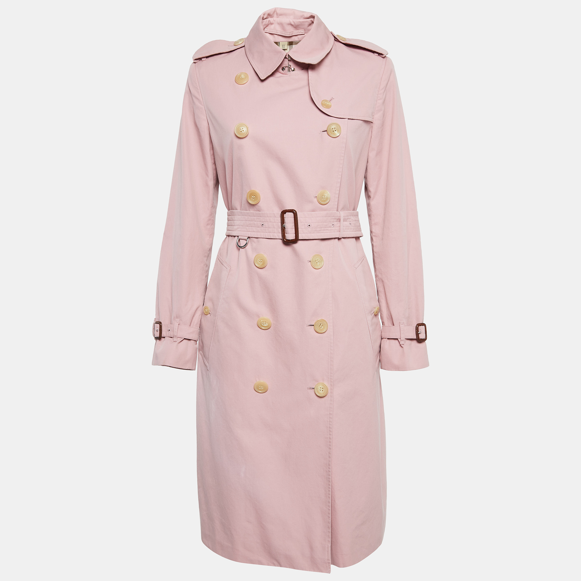 Pre-owned Burberry Pink Gabardine Double Breasted Trench Coat S