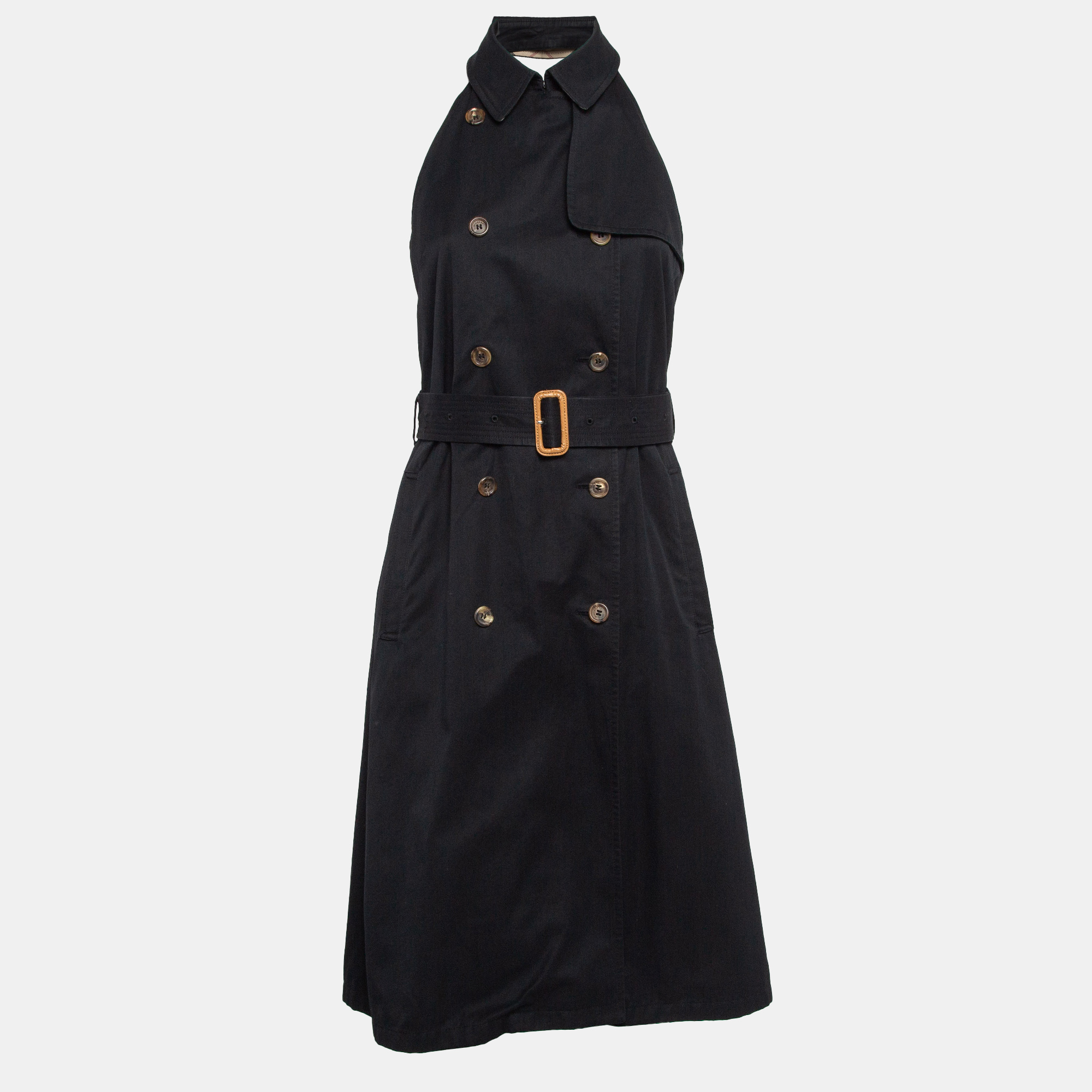 

Burberry Black Gabardine Double Breasted Midi Dress S