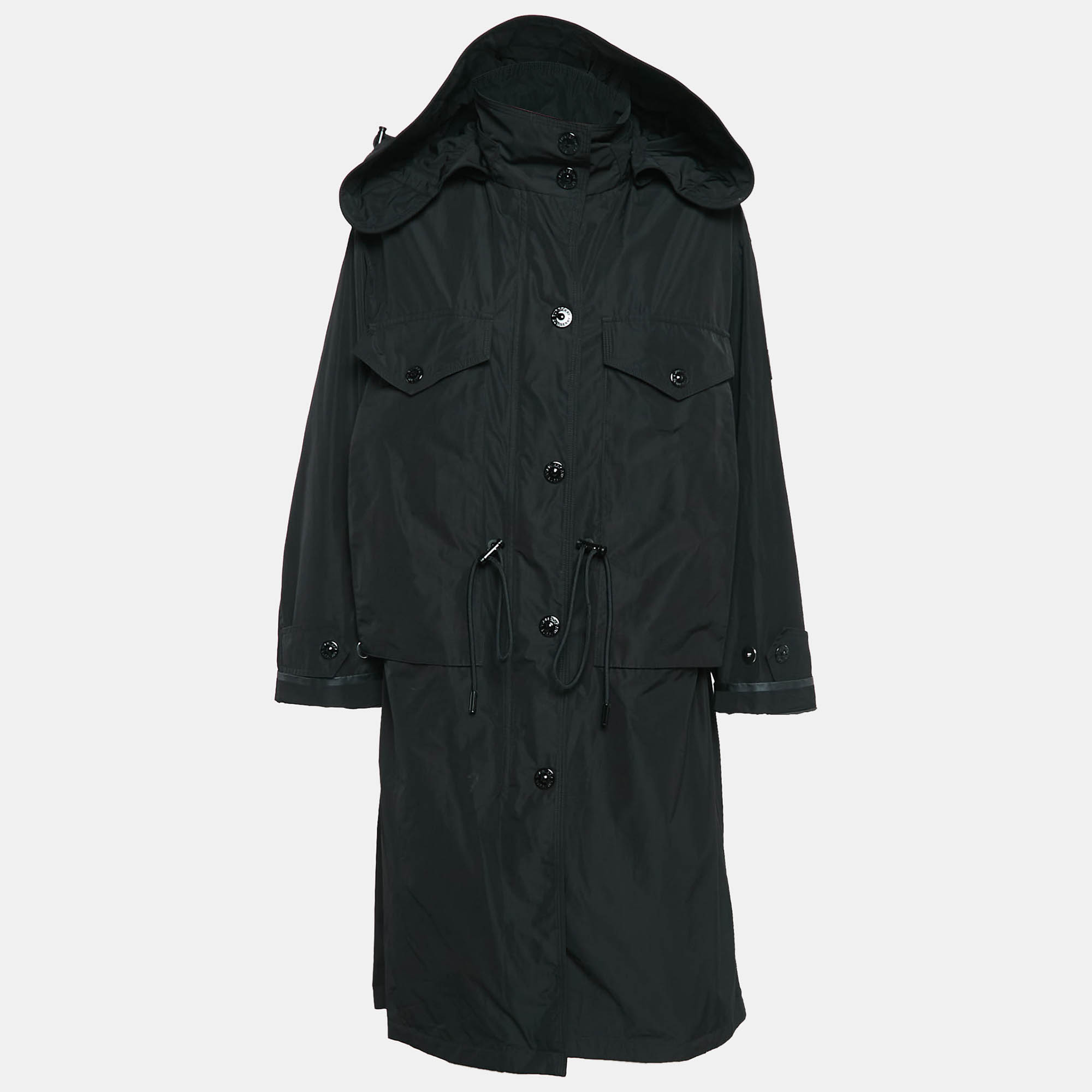 

Burberry London Black Synthetic Adjustable Waist Mid-Length Coat S