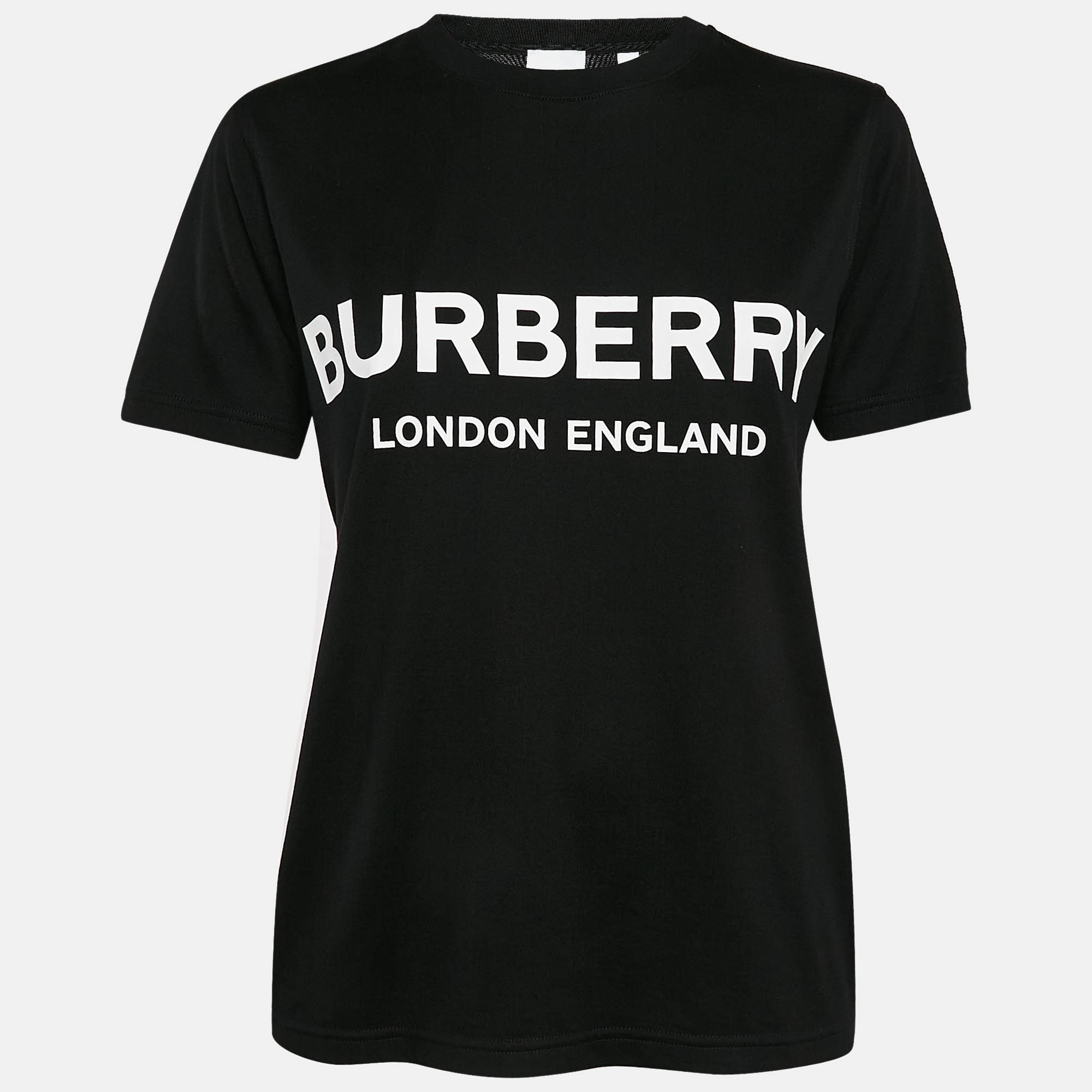 Pre-owned Burberry Black Logo Print Cotton Jersey Crew Neck T-shirt S