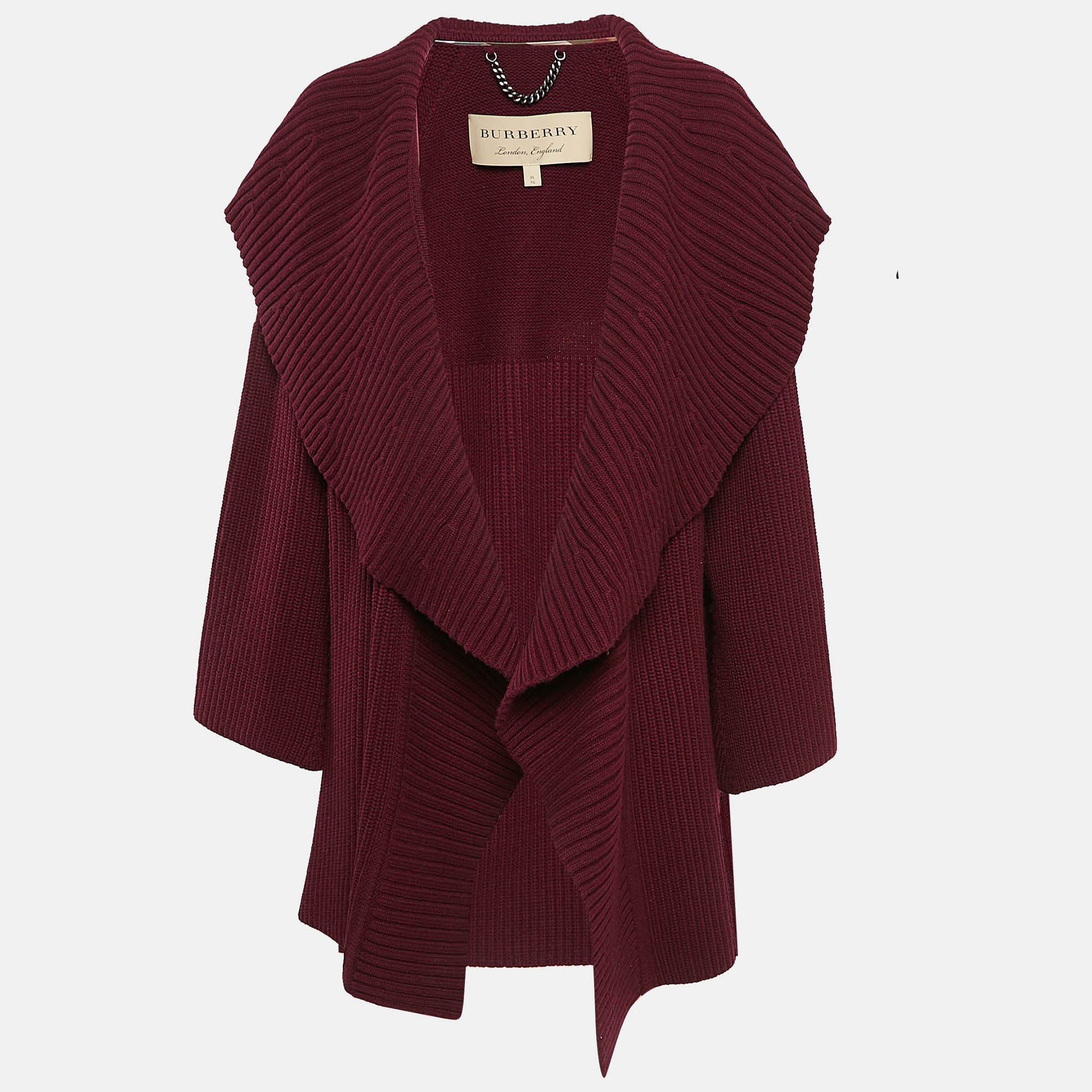 

Burberry Burgundy Rib Knit Shawl Collar Cardigan XL