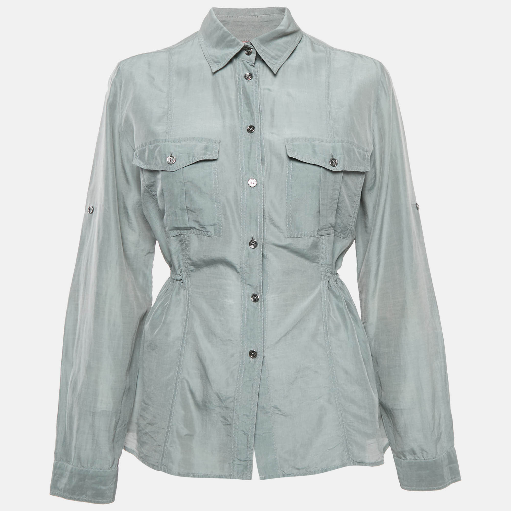 

Burberry Grey Cotton Blend Pleated Shirt L