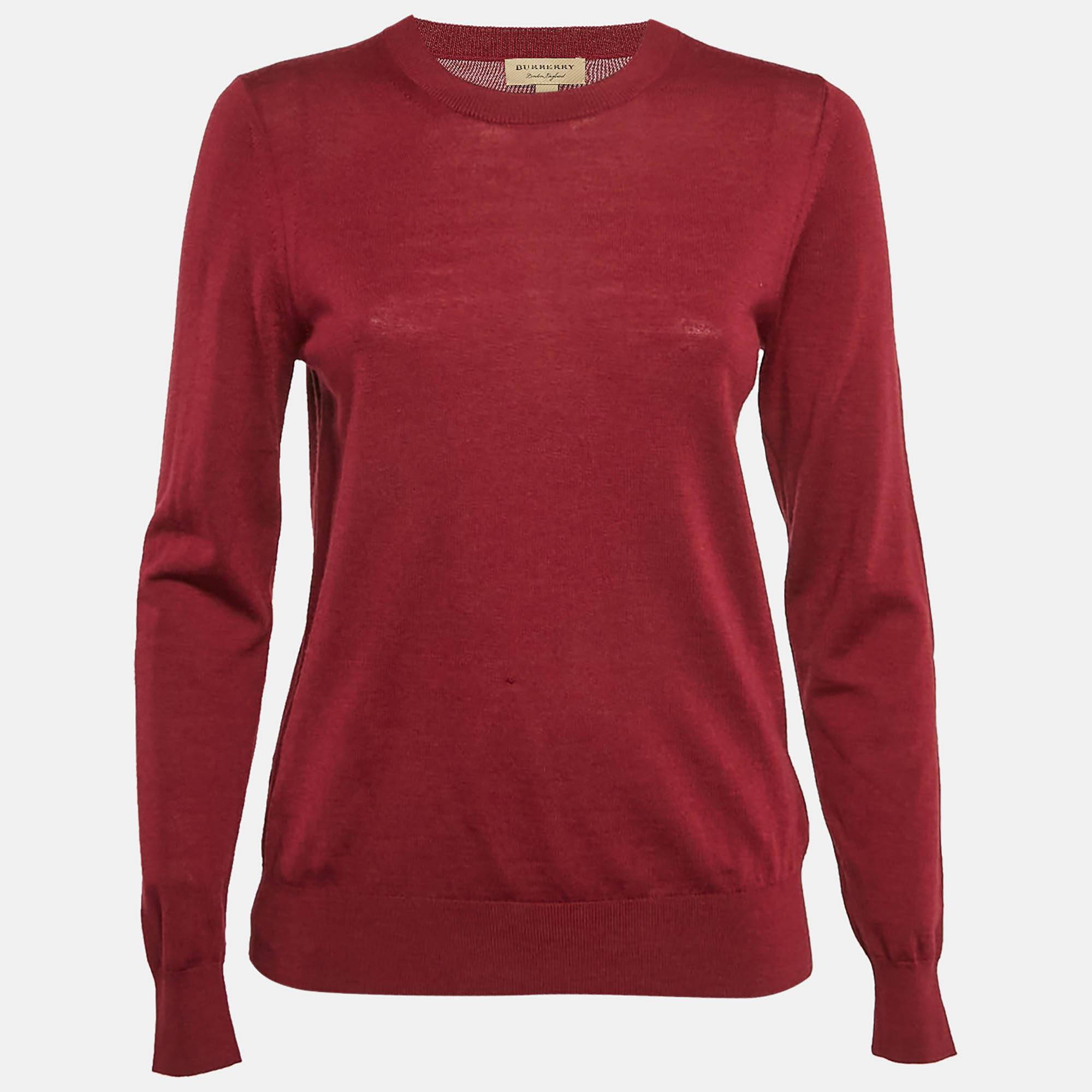 

Burberry Red Merino Wool Elbow Patch Detail Sweater S