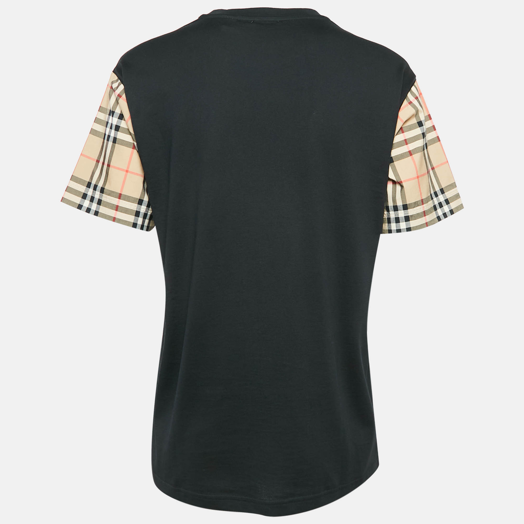 Burberry Black Cotton Vintage Checked Sleeve T-Shirt XXS 