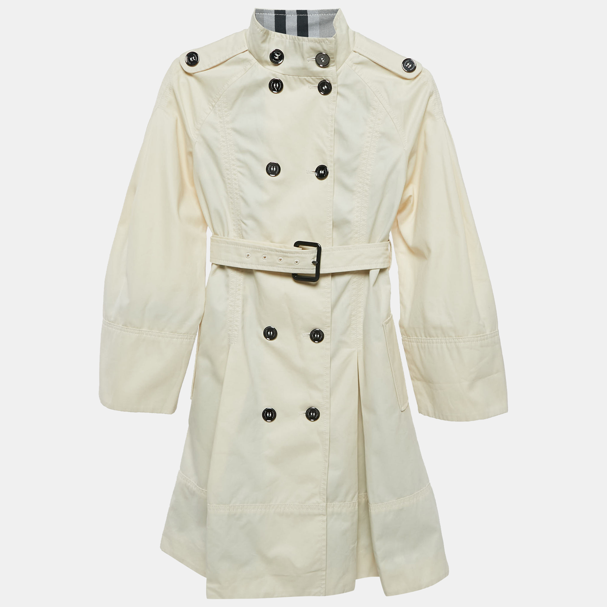 

Burberry Cream Gabardine Cotton Pleated Trench Coat S