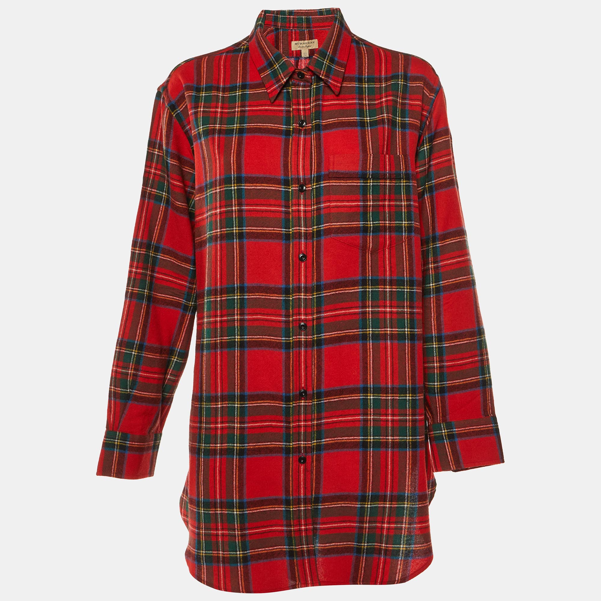 

Burberry Red Plaid Check Wool Button Front Shirt L