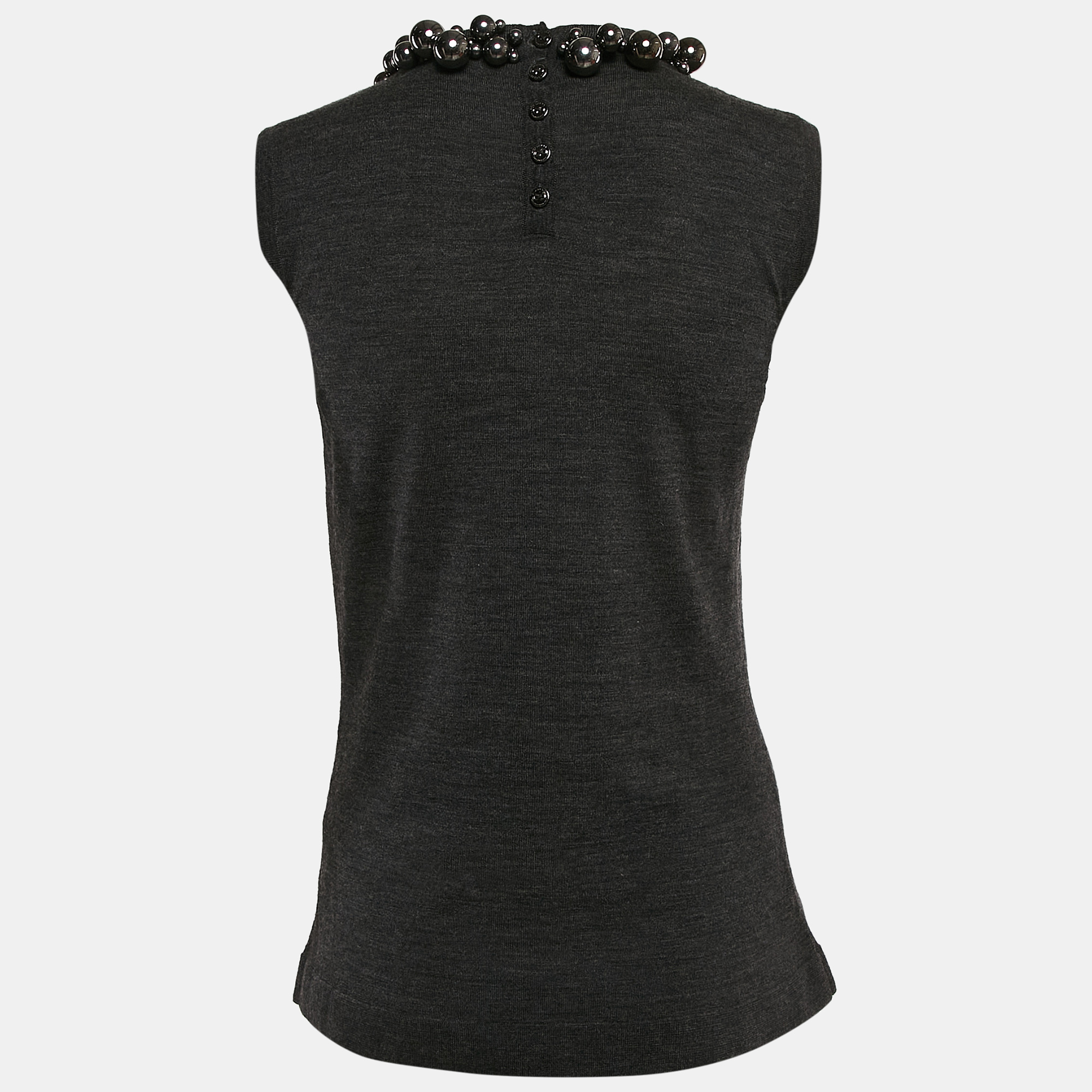Burberry Prorsum Vintage Grey Embellished Wool Knit Sleeveless Top M 