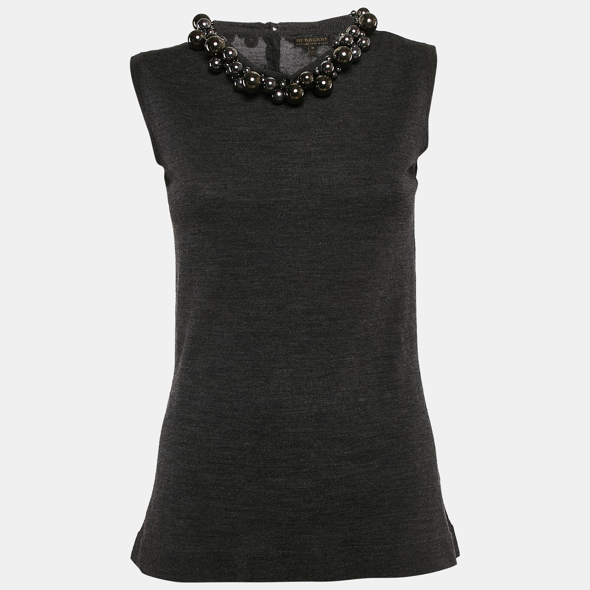 

Burberry Prorsum Vintage Grey Embellished Wool Knit Sleeveless Top M