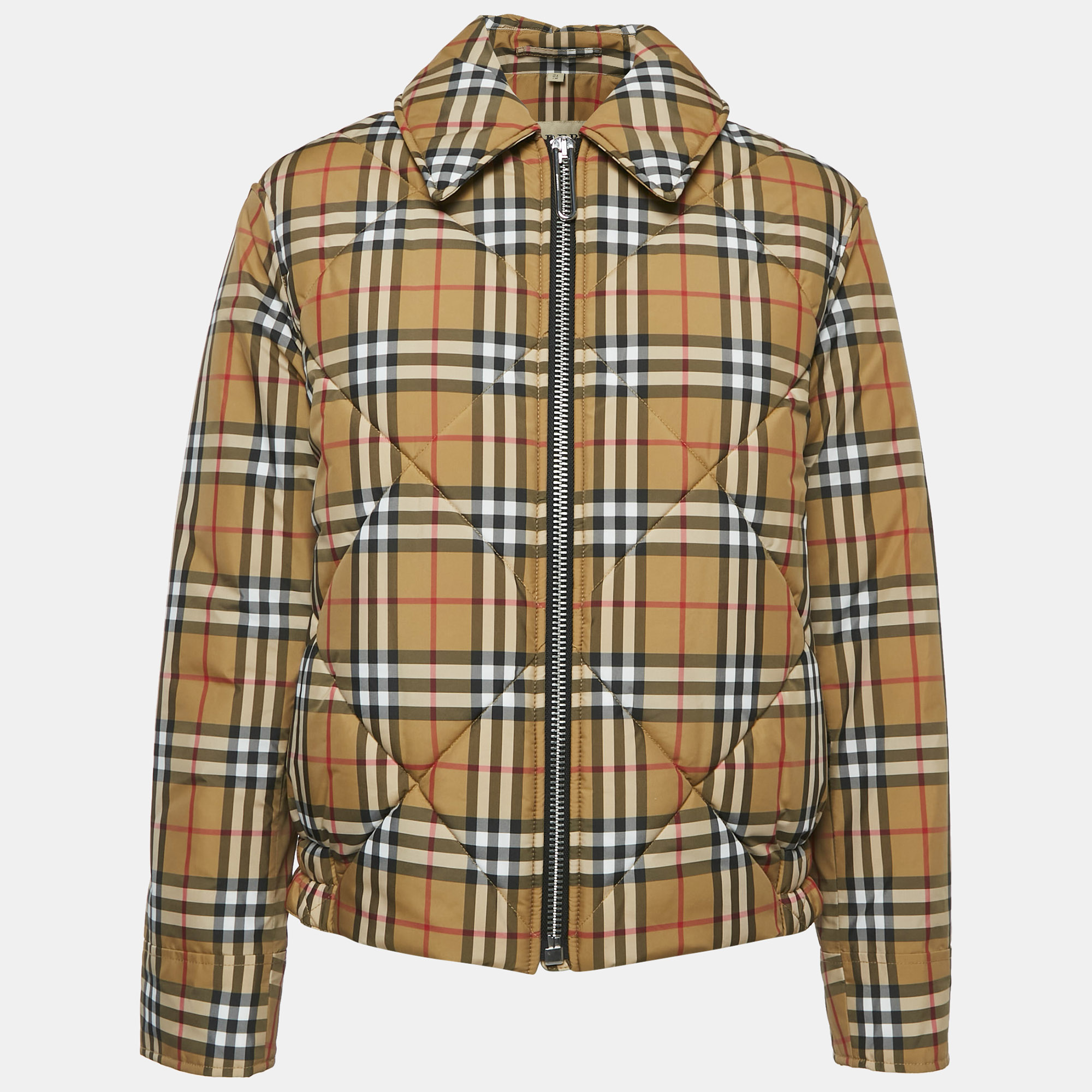 

Burberry Brown Tartan Check Zip-Up Quilted Jacket S