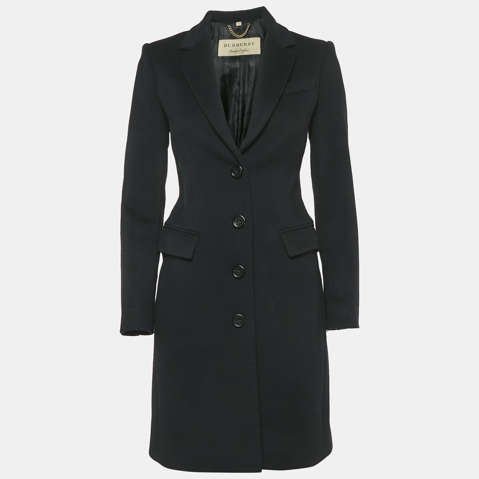 

Burberry Black Wool Button Front Single Breasted Coat S