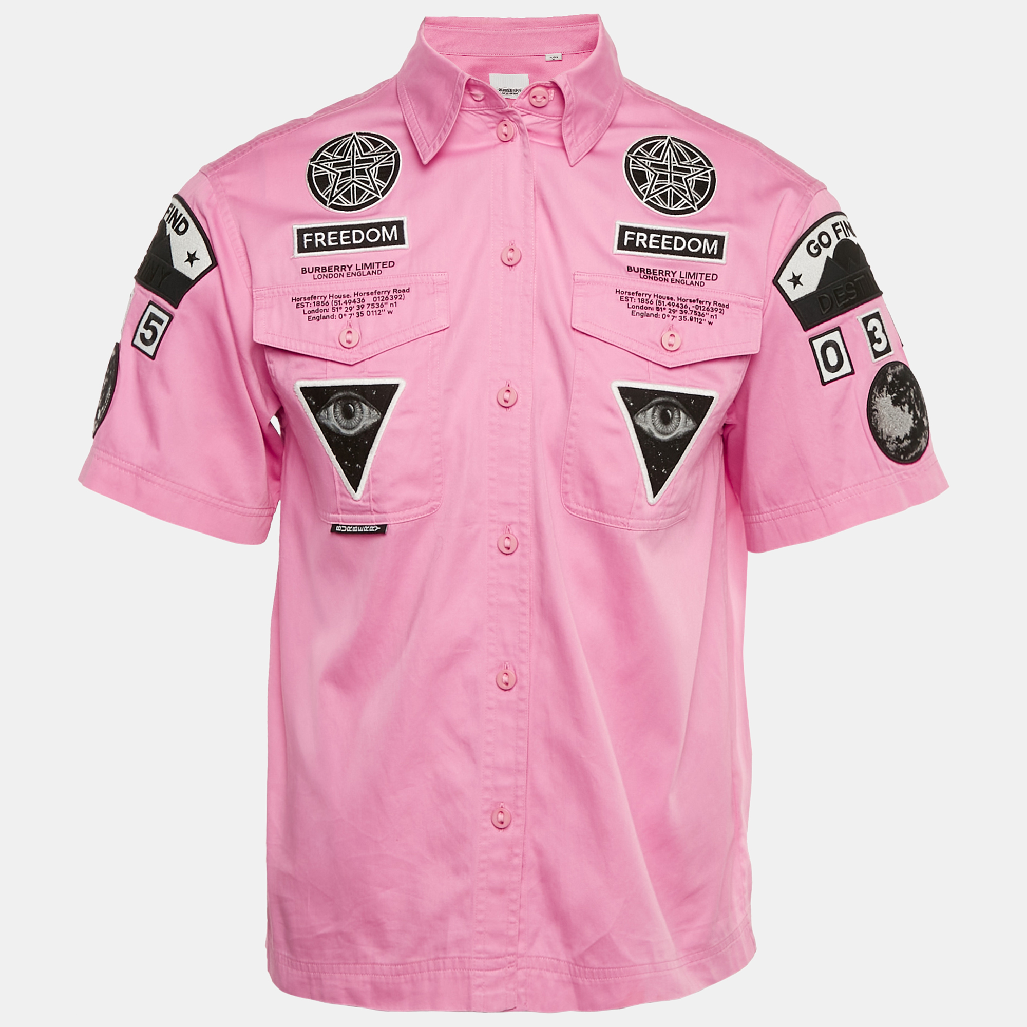 

Burberry Pink Applique Cotton Short Sleeve Shirt S