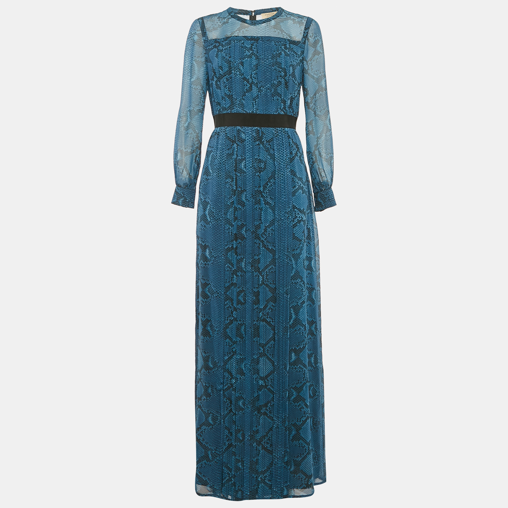 

Burberry Blue Snake Print Silk Pleated Maxi Dress S