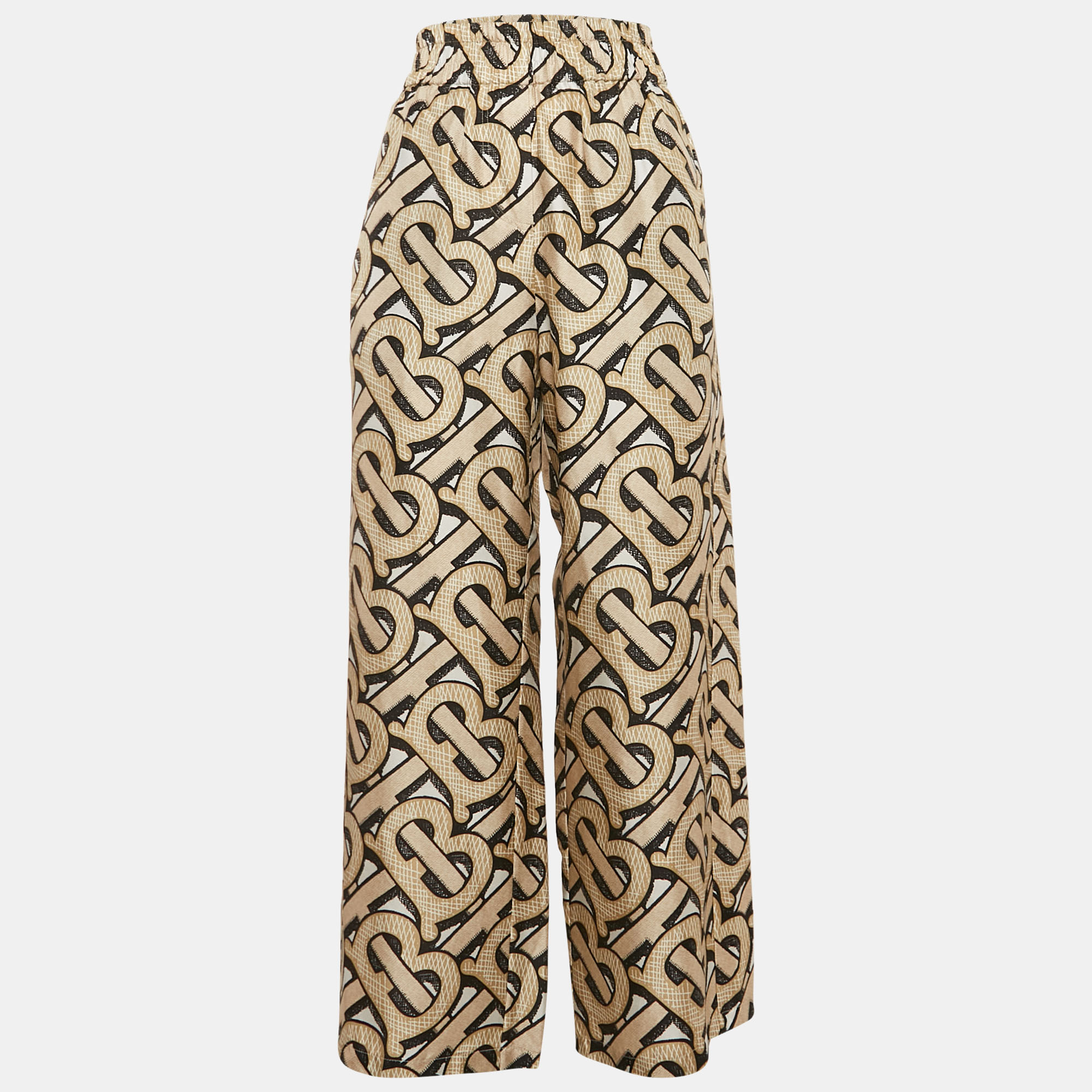 

Burberry Beige TB Monogram Print Wide-Leg Trousers XS