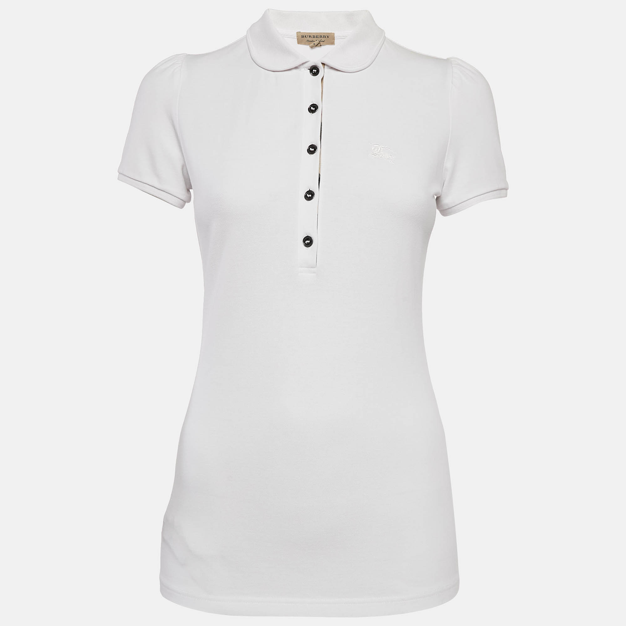 

Burberry White Cotton Pique Puff Sleeve Polo T-Shirt S