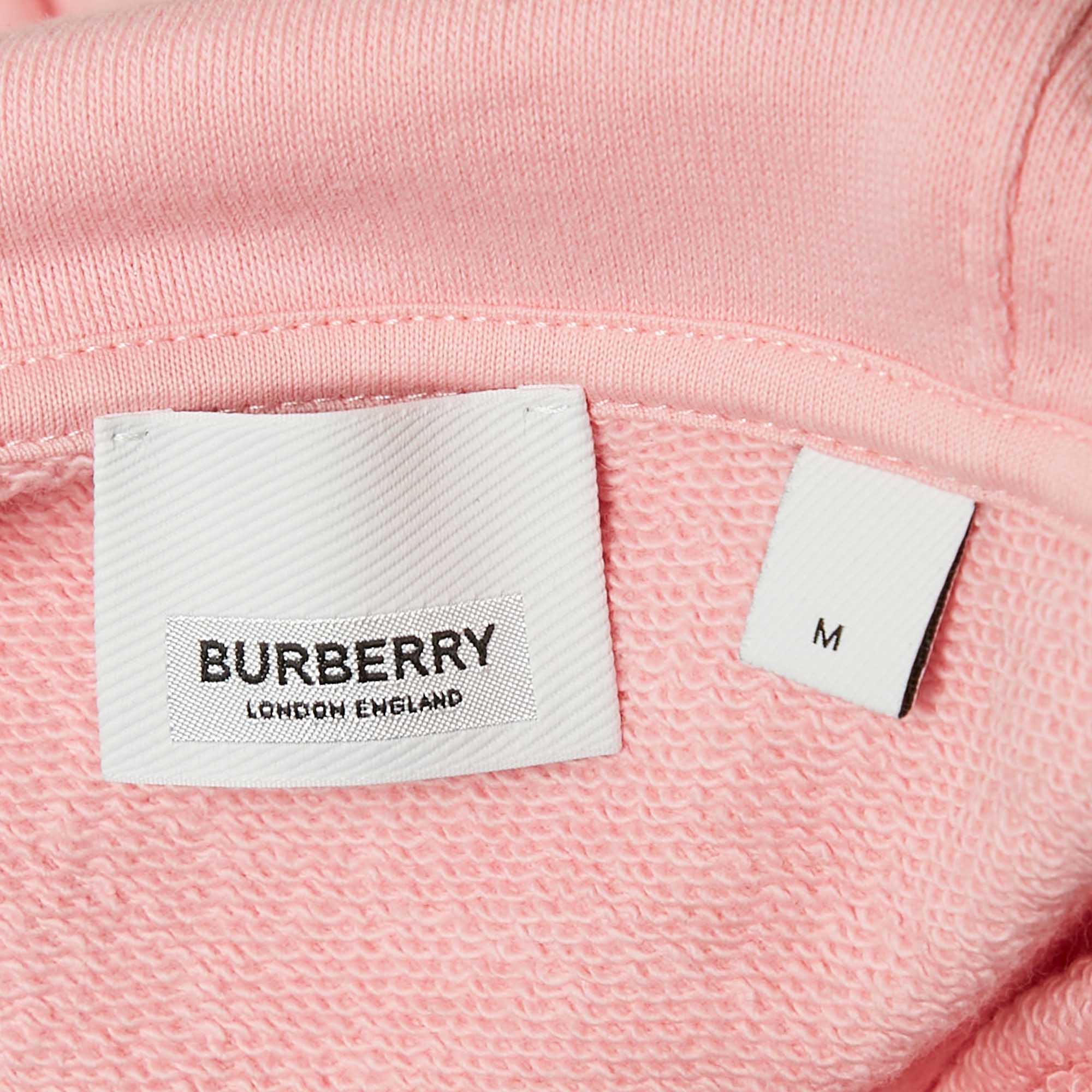 Burberry Pink Junnes Print Cotton Knit Hoodie M 