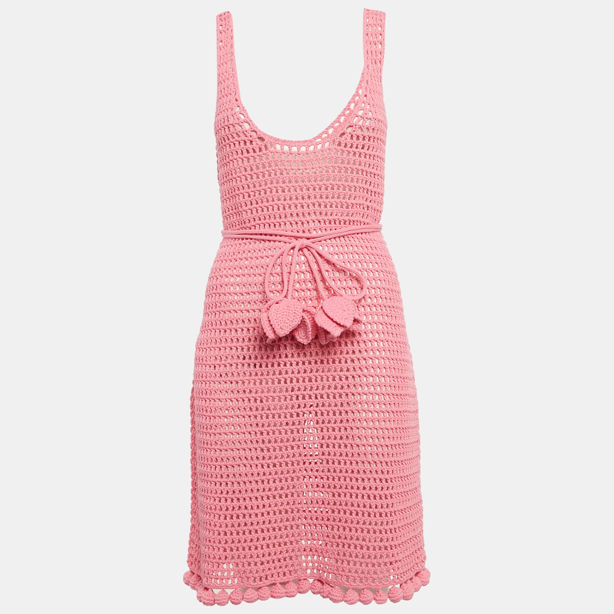 

Burberry Pink Crochet Belted Tank Dress L