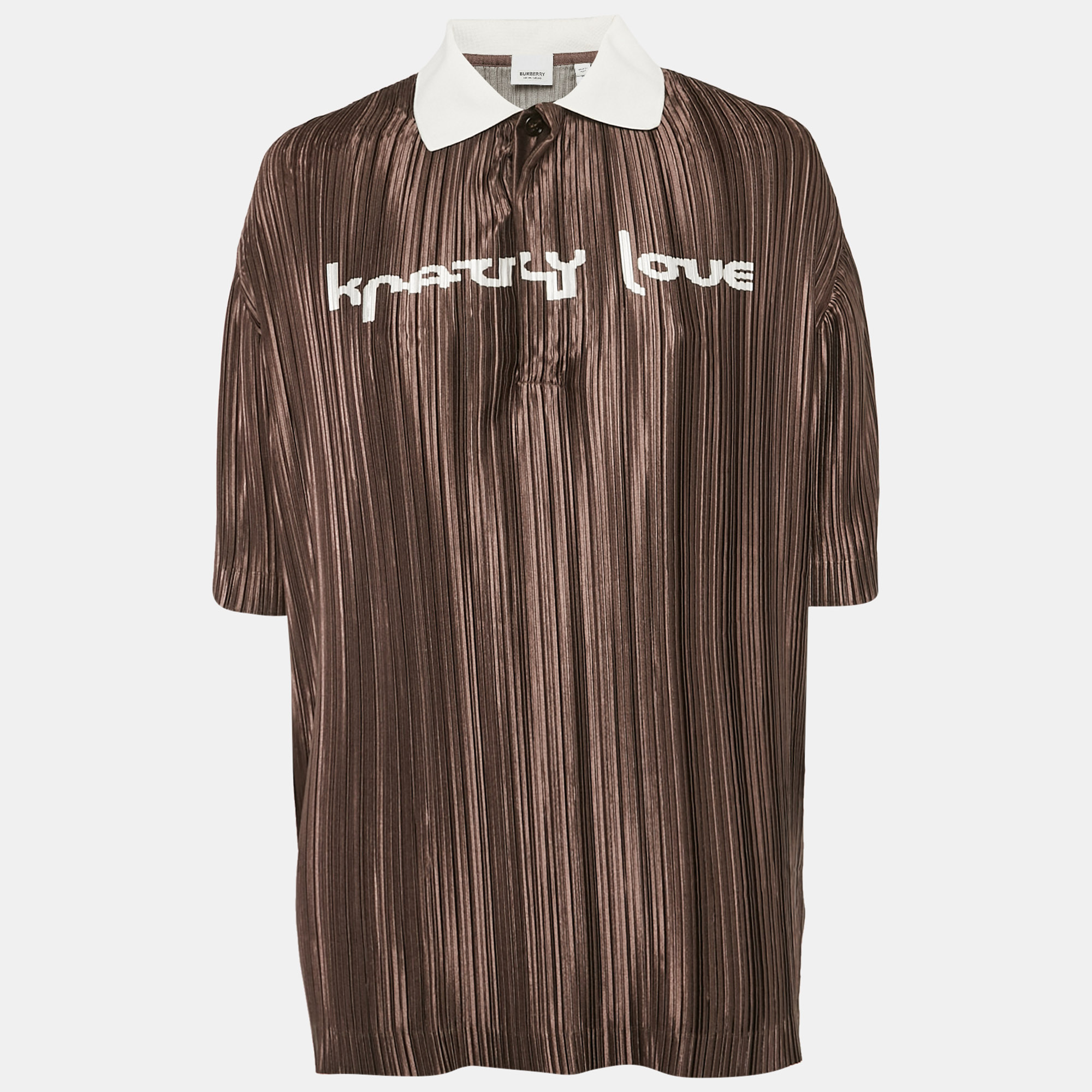 

Burberry Brown Printed Plisse Polo Collar Top XS