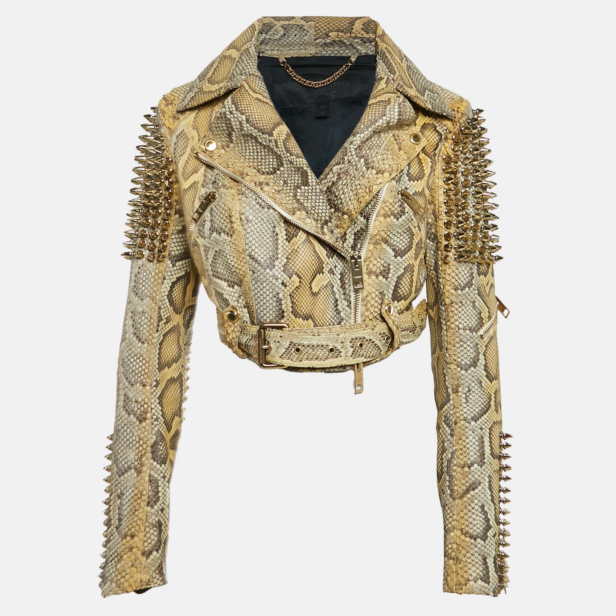 

Burberry Prorsum Studded Python Leather Moto Jacket M, Beige