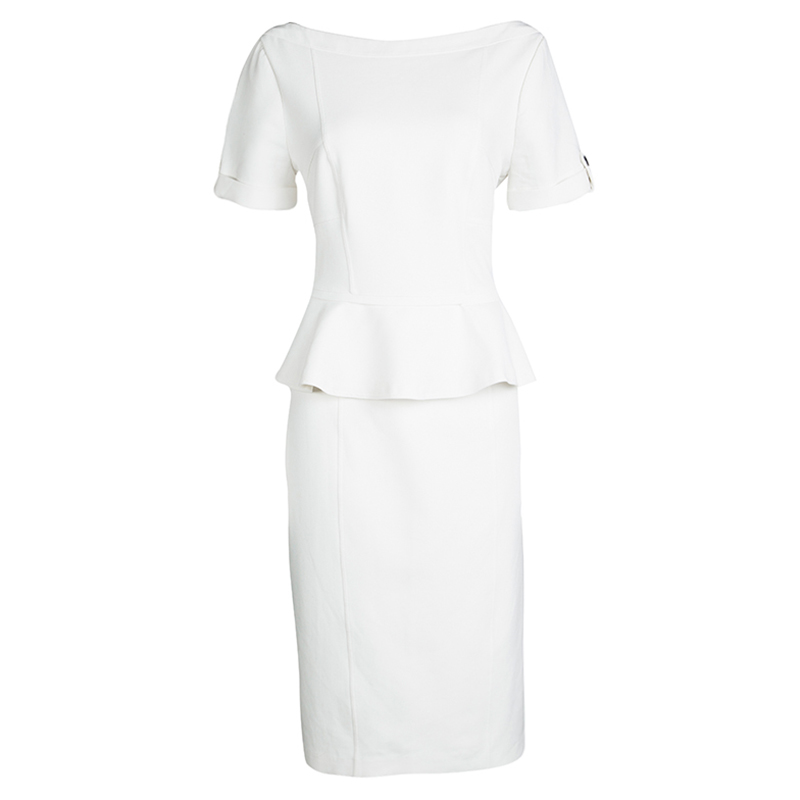 Pre Owned Burberry London Off White Short Sleeve Peplum Dress L
