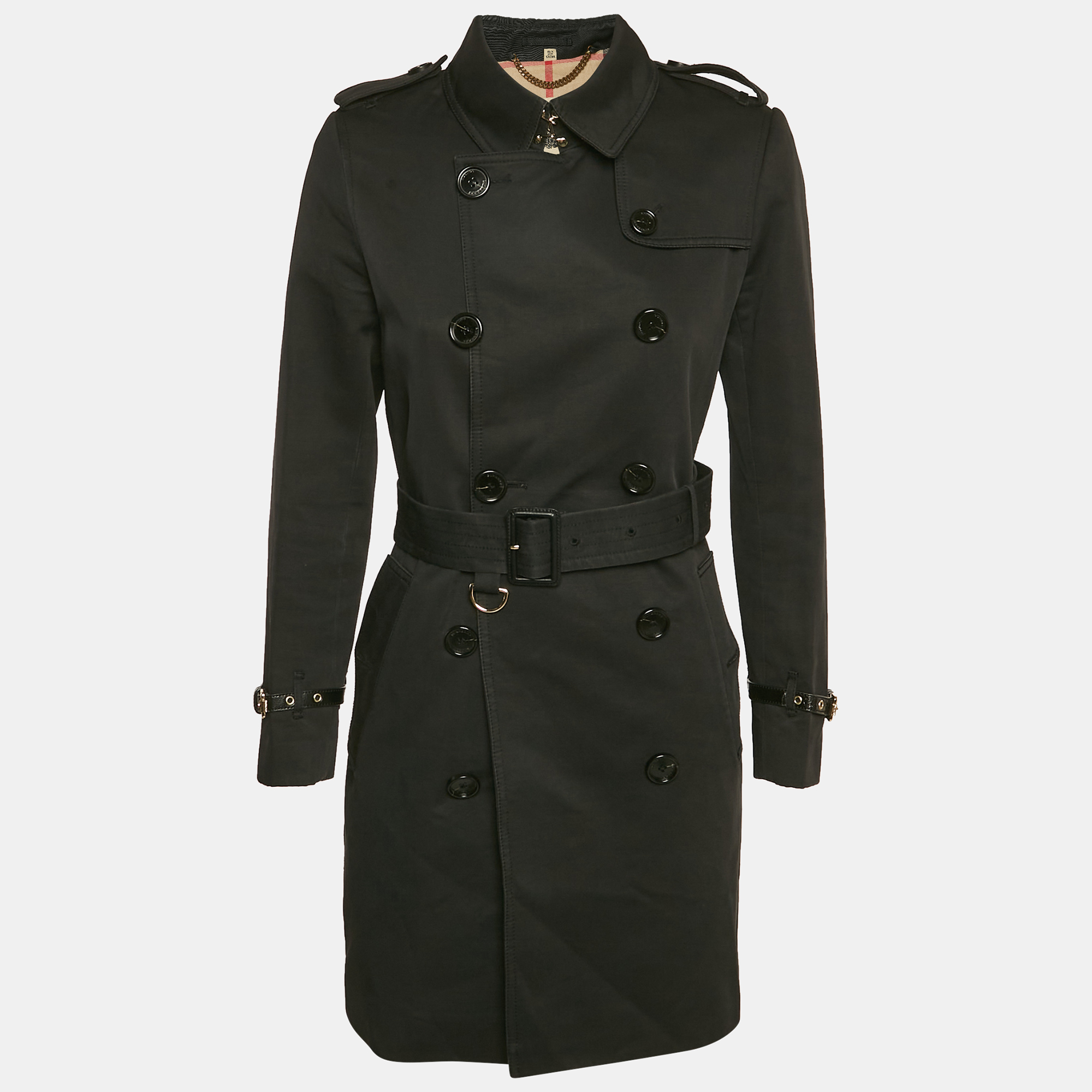 

Burberry Black Cotton Double Breasted Belted Trench Coat S