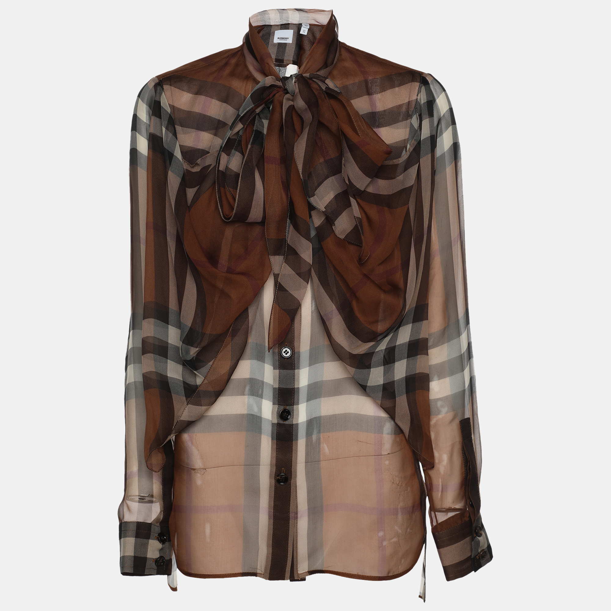 

Burberry Brown Check Silk Button Front Blouse XS