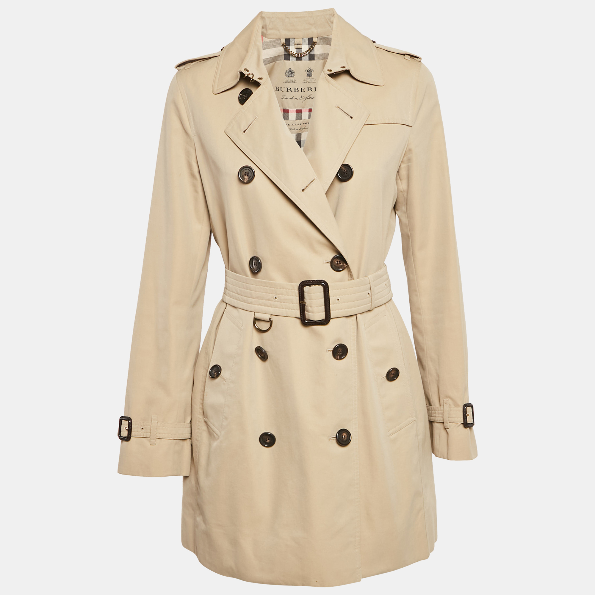 

Burberry Beige Gabardine The Kensington Trench Coat S