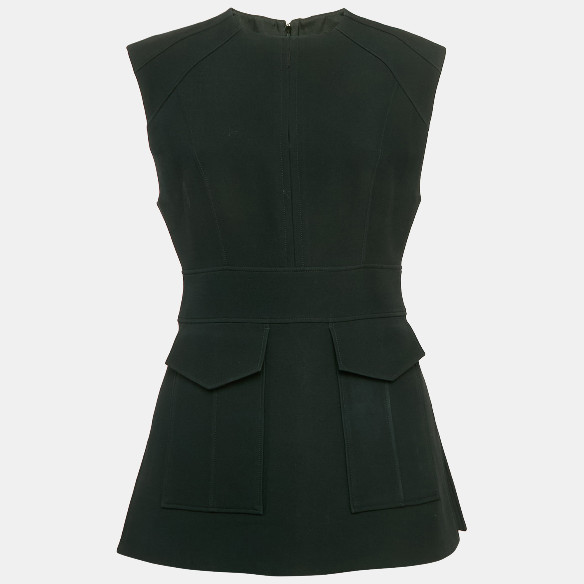 

Burberry Black Wool Pocket Detail Sleeveless Tunic Top M