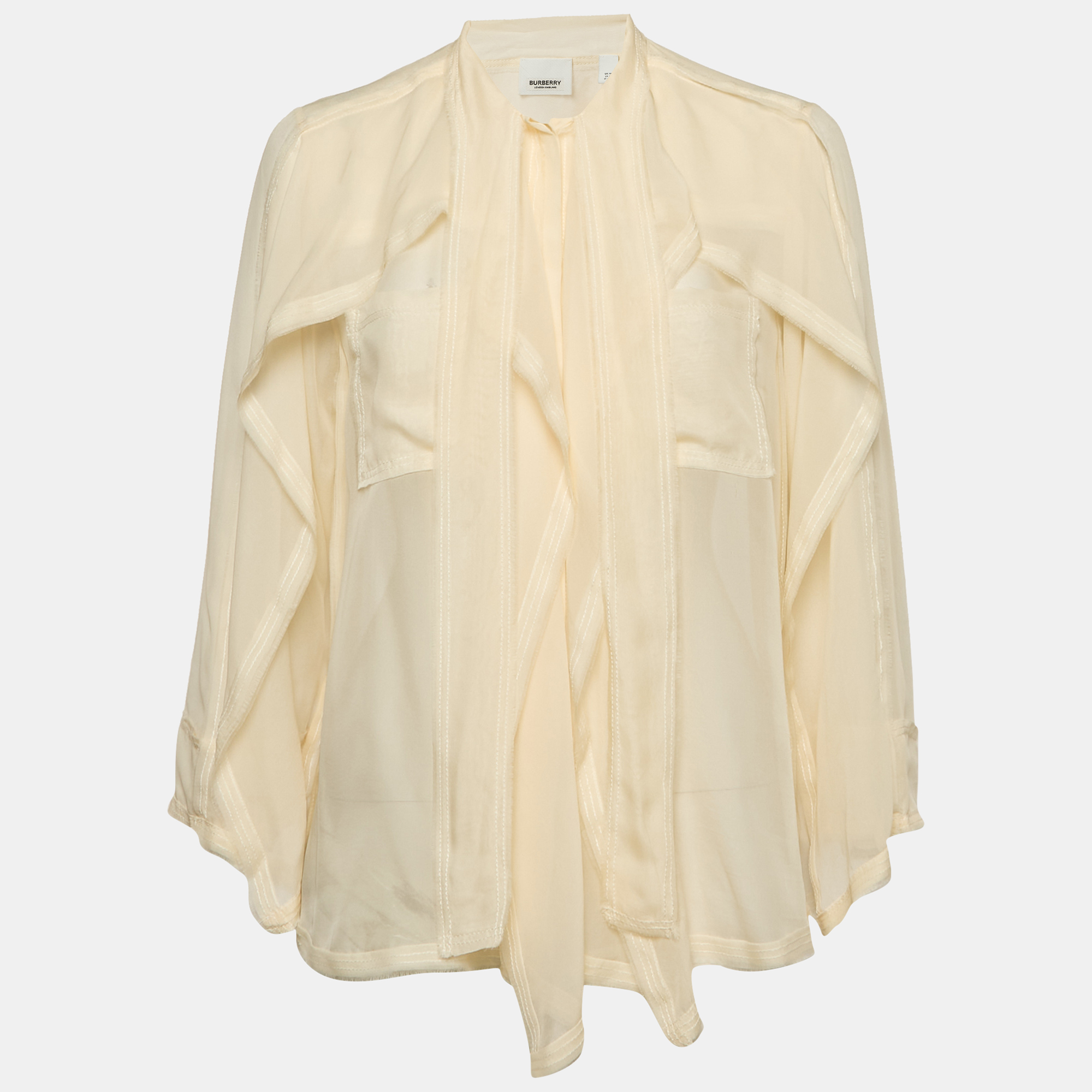 

Burberry Beige Silk Raw Edge Detail Shirt M