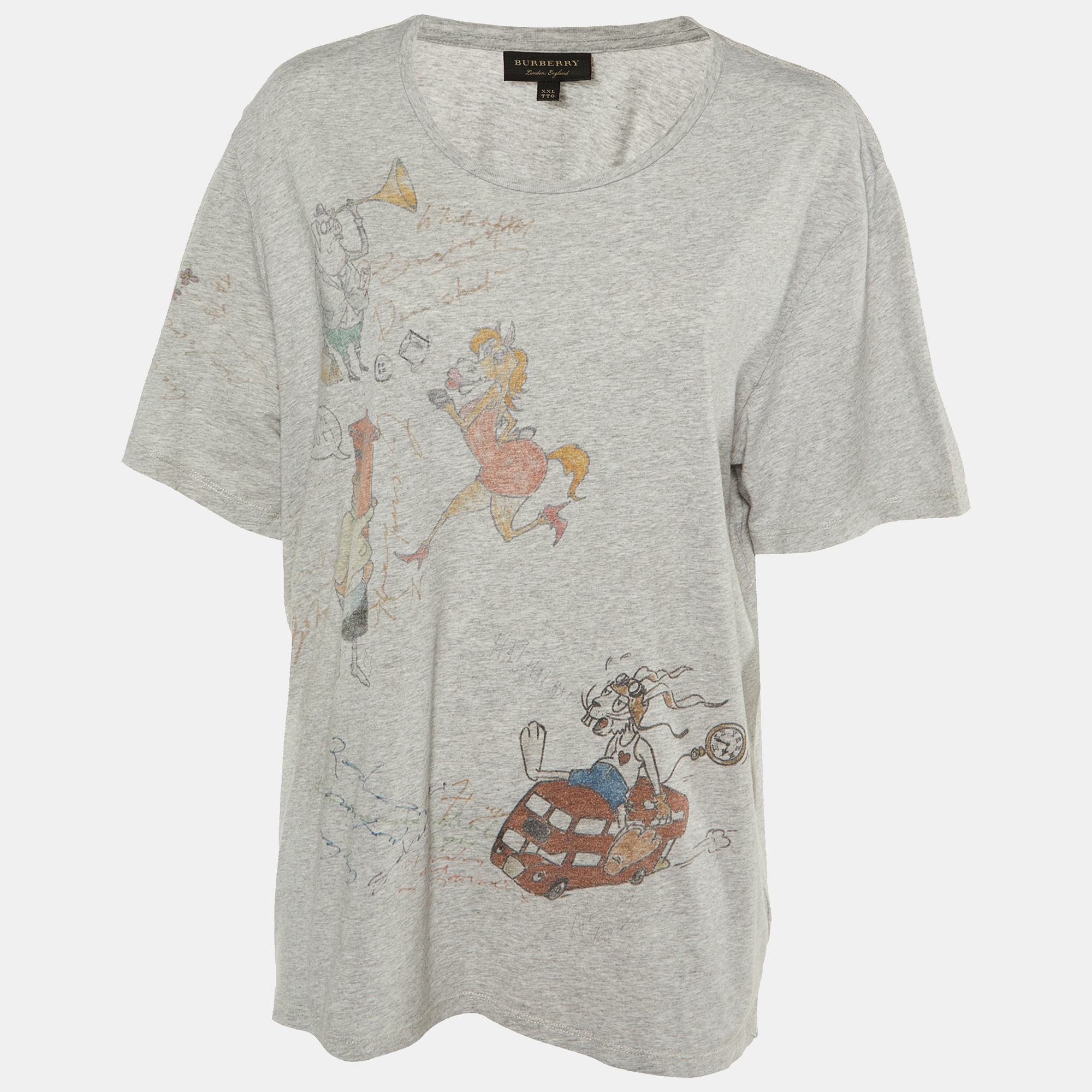 

Burberry Grey Printed Cotton Knit T-Shirt XXL