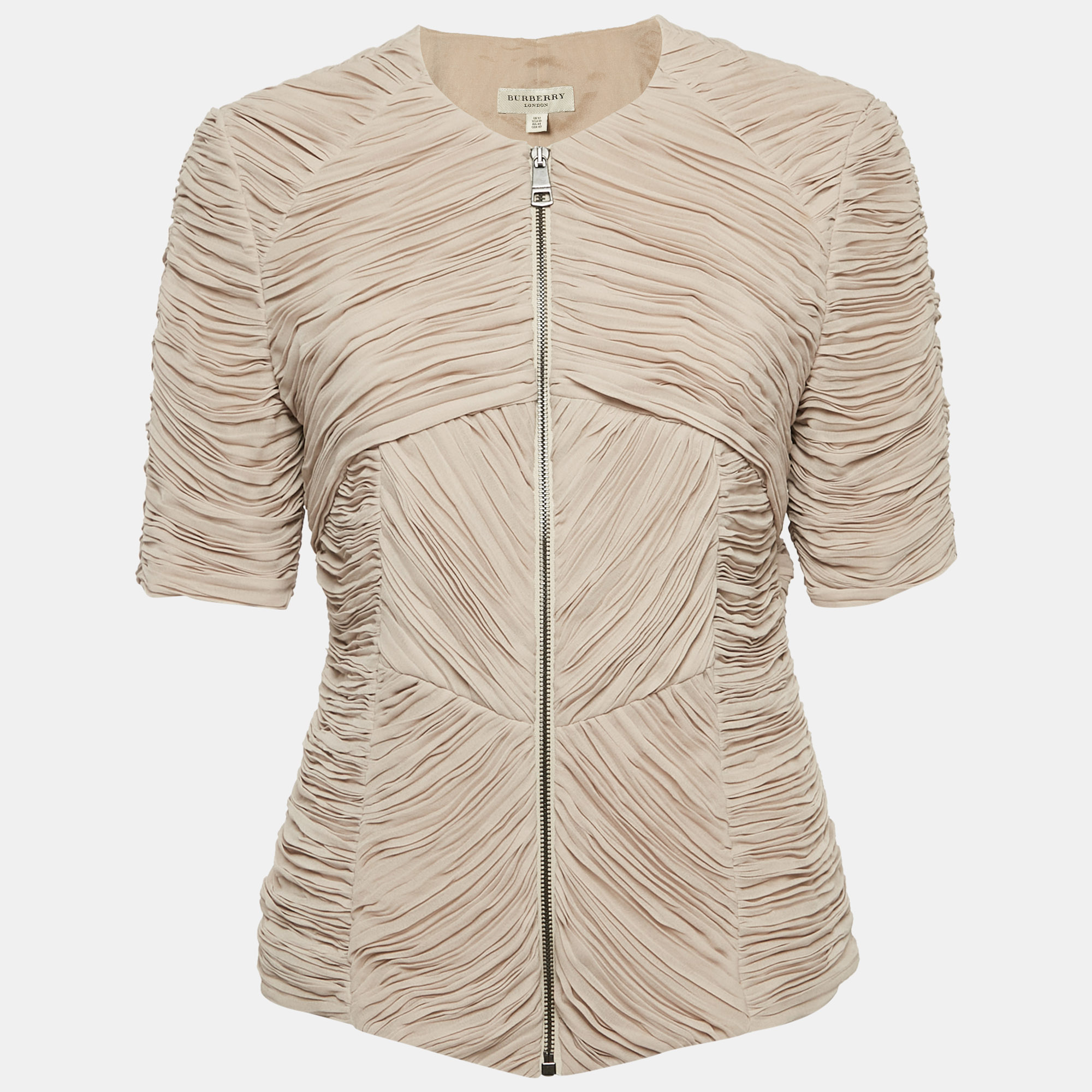 

Burberry Beige Chiffon Plisse Short Sleeve Top M