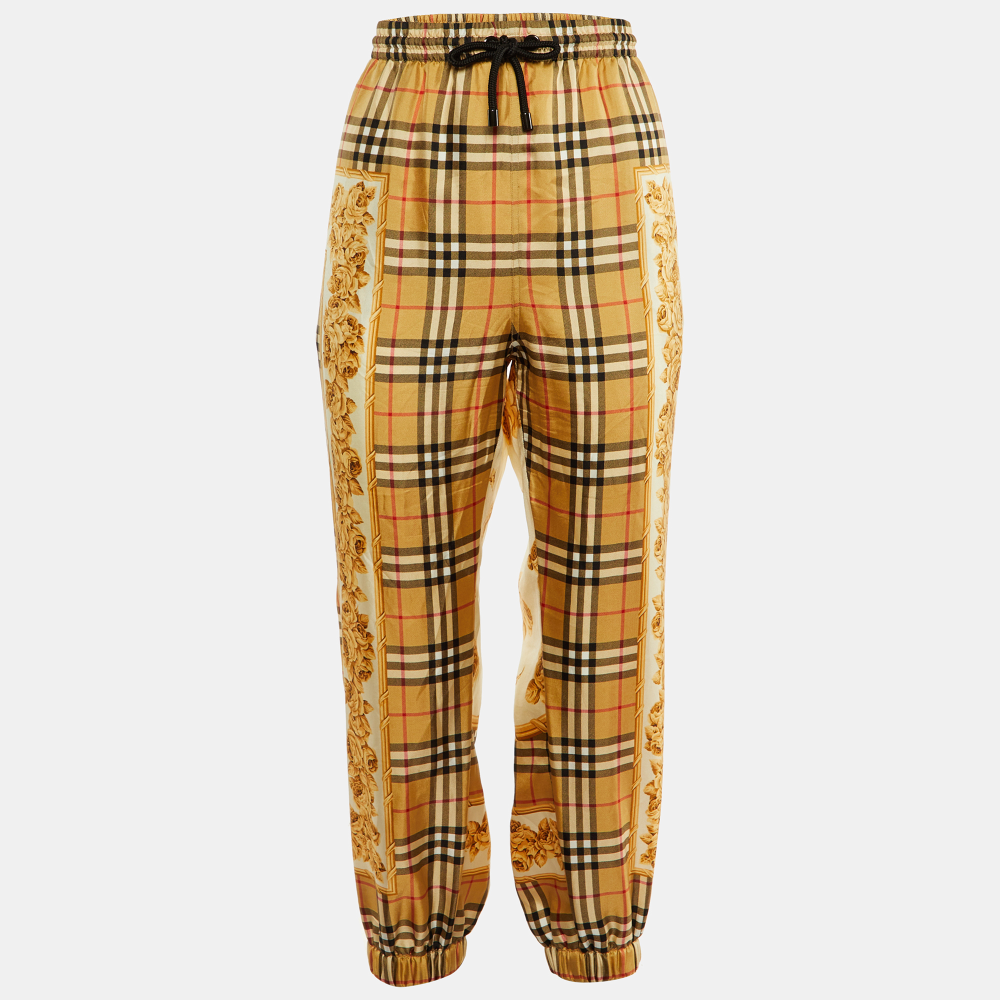 

Burberry Beige Printed Nova Check Silk Joggers M
