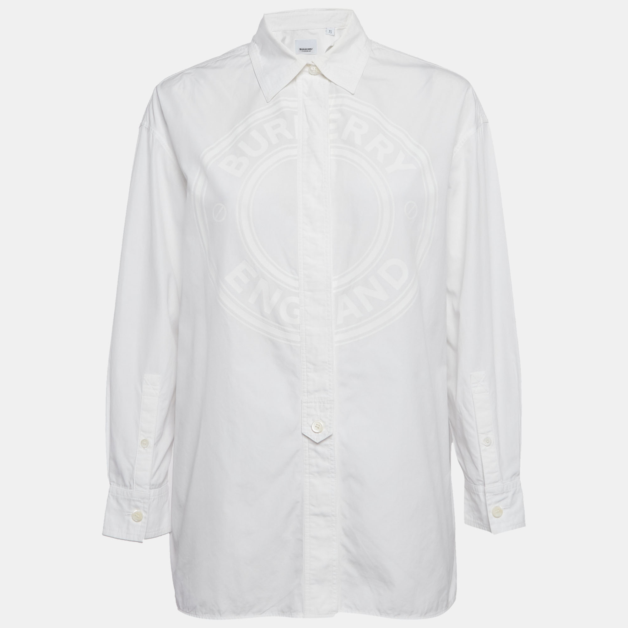 

Burberry White Logo Print Cotton Oversized Shirt XS