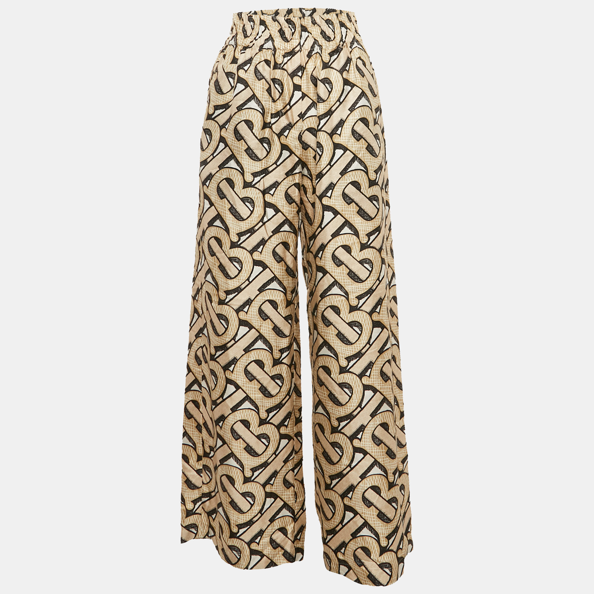 

Burberry Beige Monogram Print Silk Trousers XS