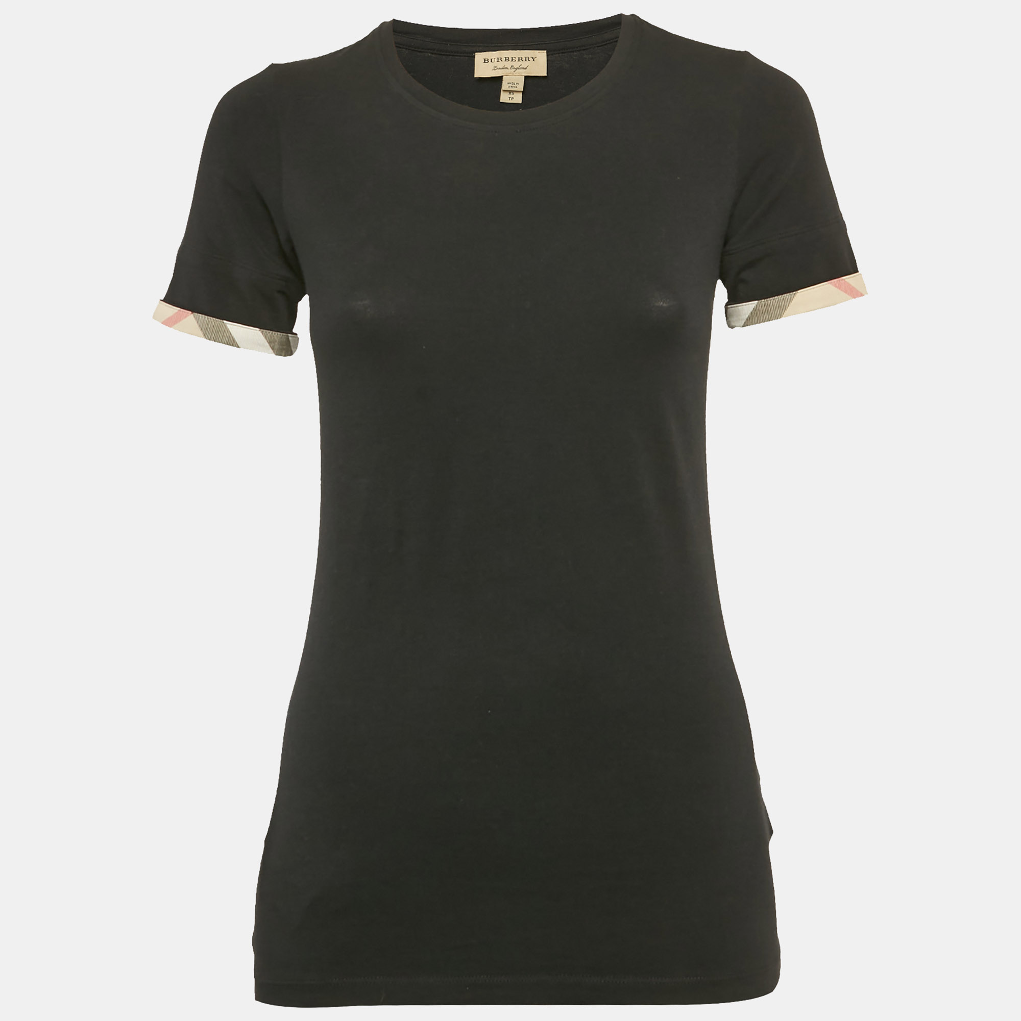 

Burberry Black Stretch Cotton Cuffed Sleeve T-Shirt XS