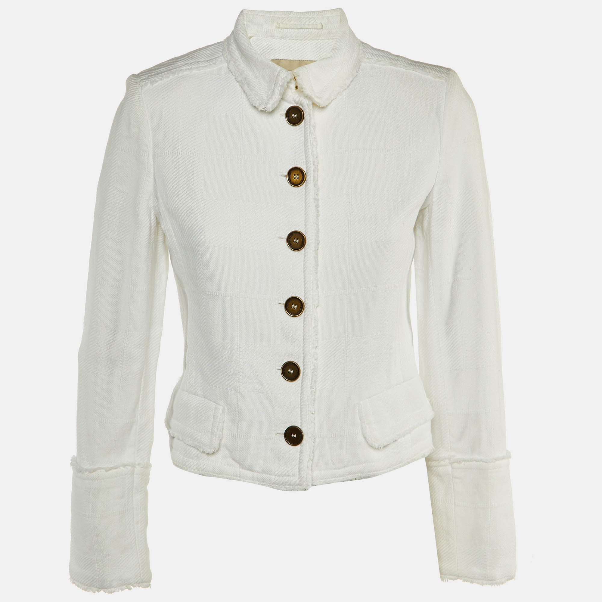 

Burberry White Cotton Fringed Button Front Jacket S
