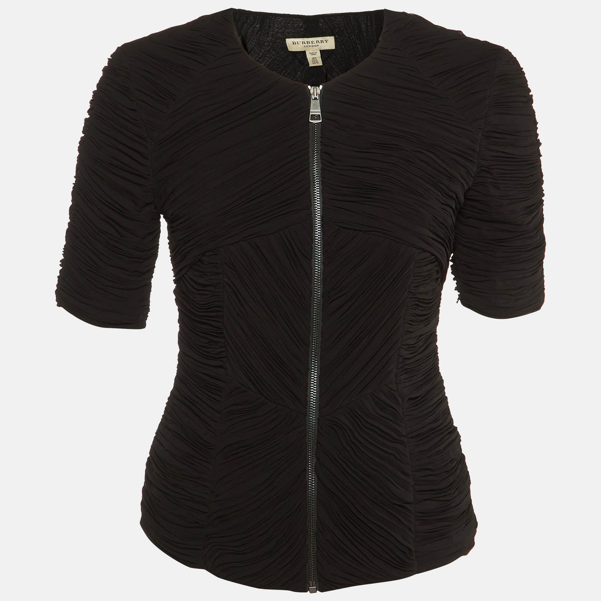 

Burberry Black Crepe Plisse Zip Front Top S