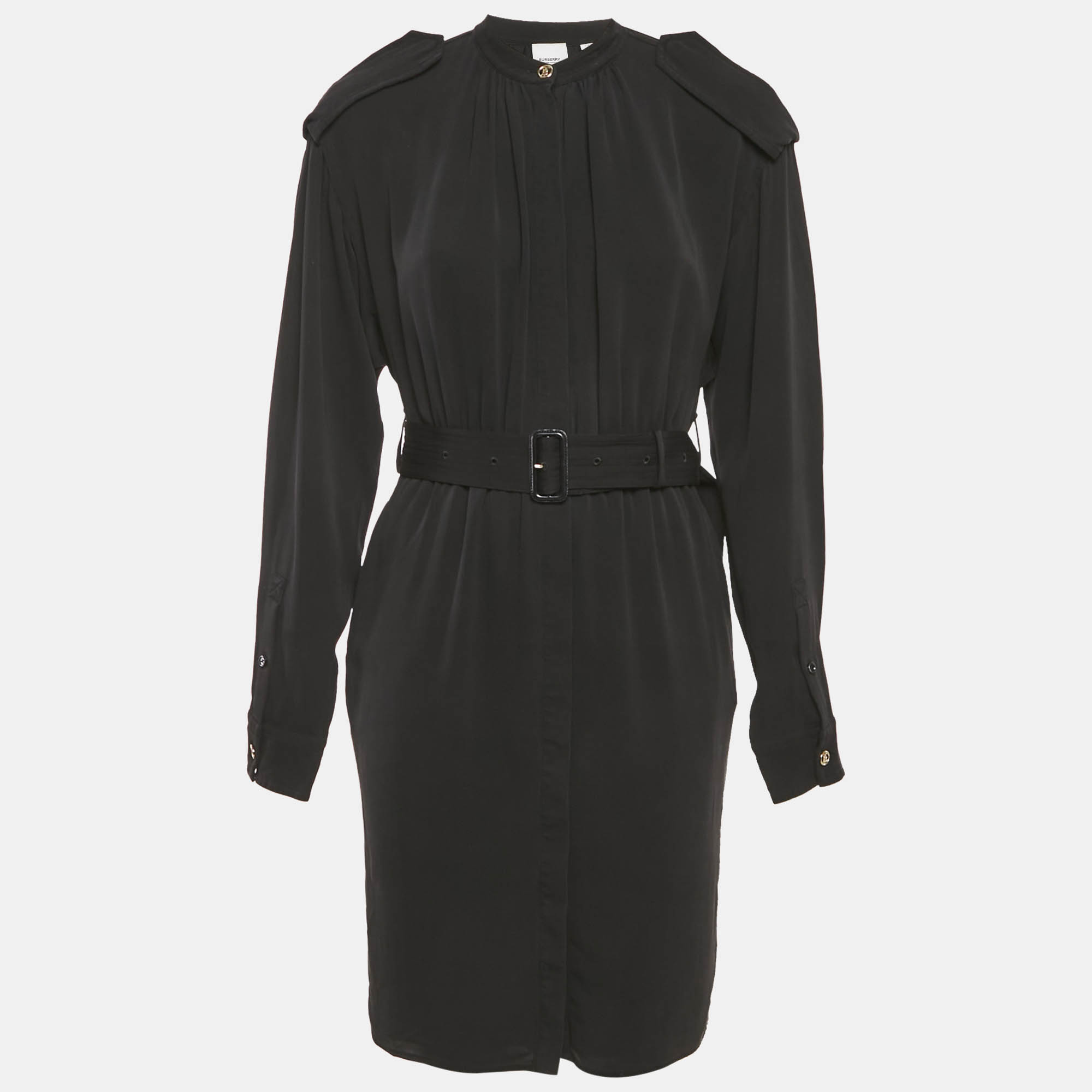 

Burberry Black Chiffon Belted Midi Dress S